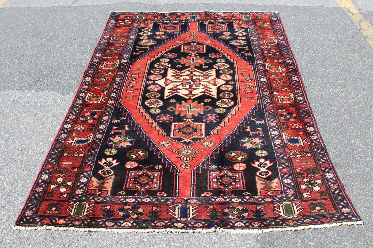 Blue Red 4x6 Vintage Rug | Tribal Oriental Persian Rug | Kazak Bohemian Rug | Handmade Rug
