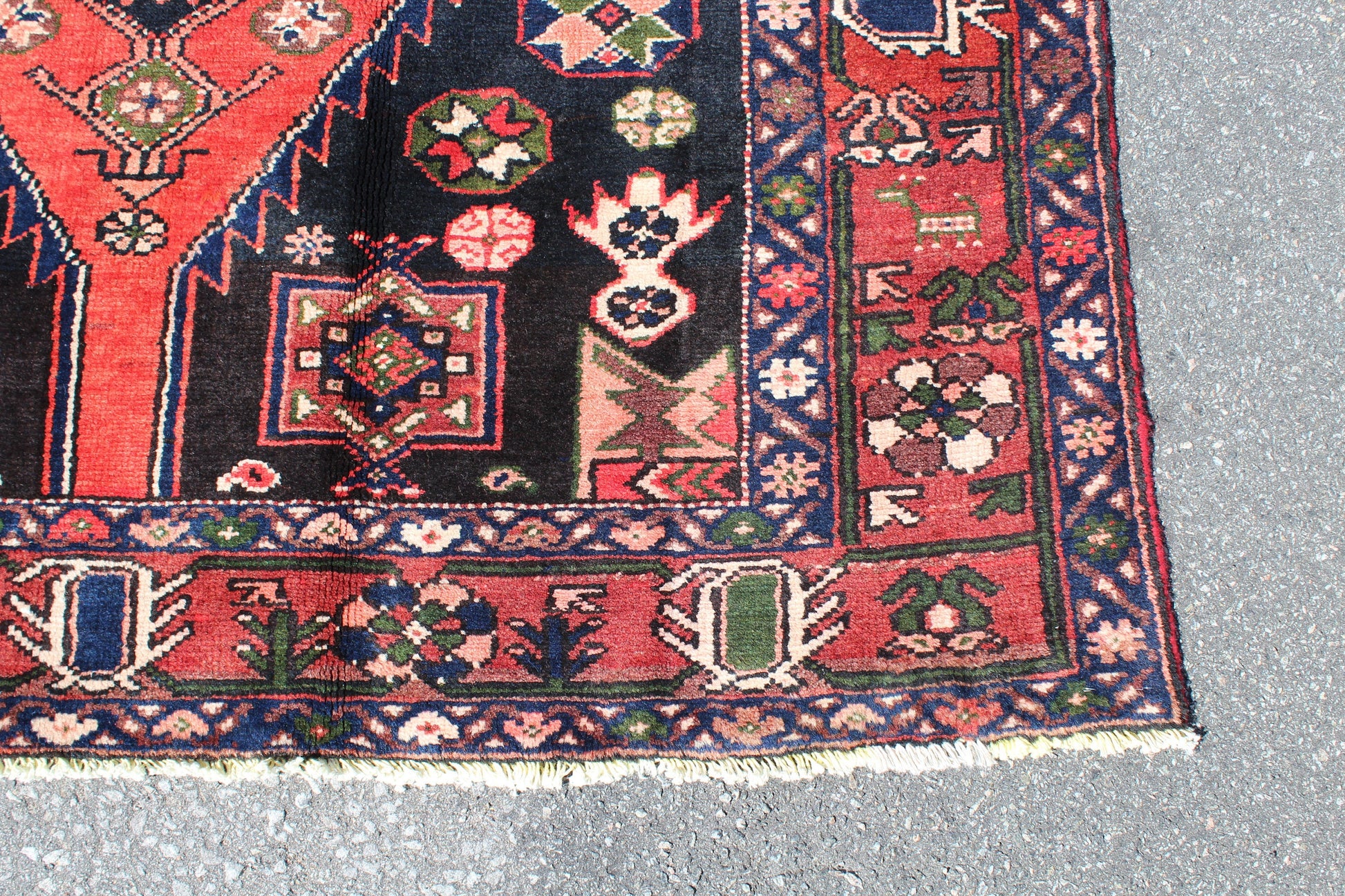 Blue Red 4x6 Vintage Rug | Tribal Oriental Persian Rug | Kazak Bohemian Rug | Handmade Rug