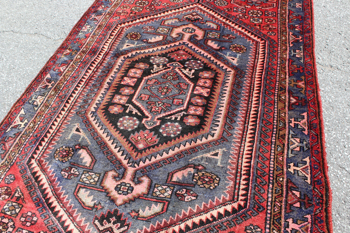 Red Blue 4x7 Vintage Rug | Tribal Oriental Persian Rug | Kazak Bohemian Rug | Handmade Rug6
