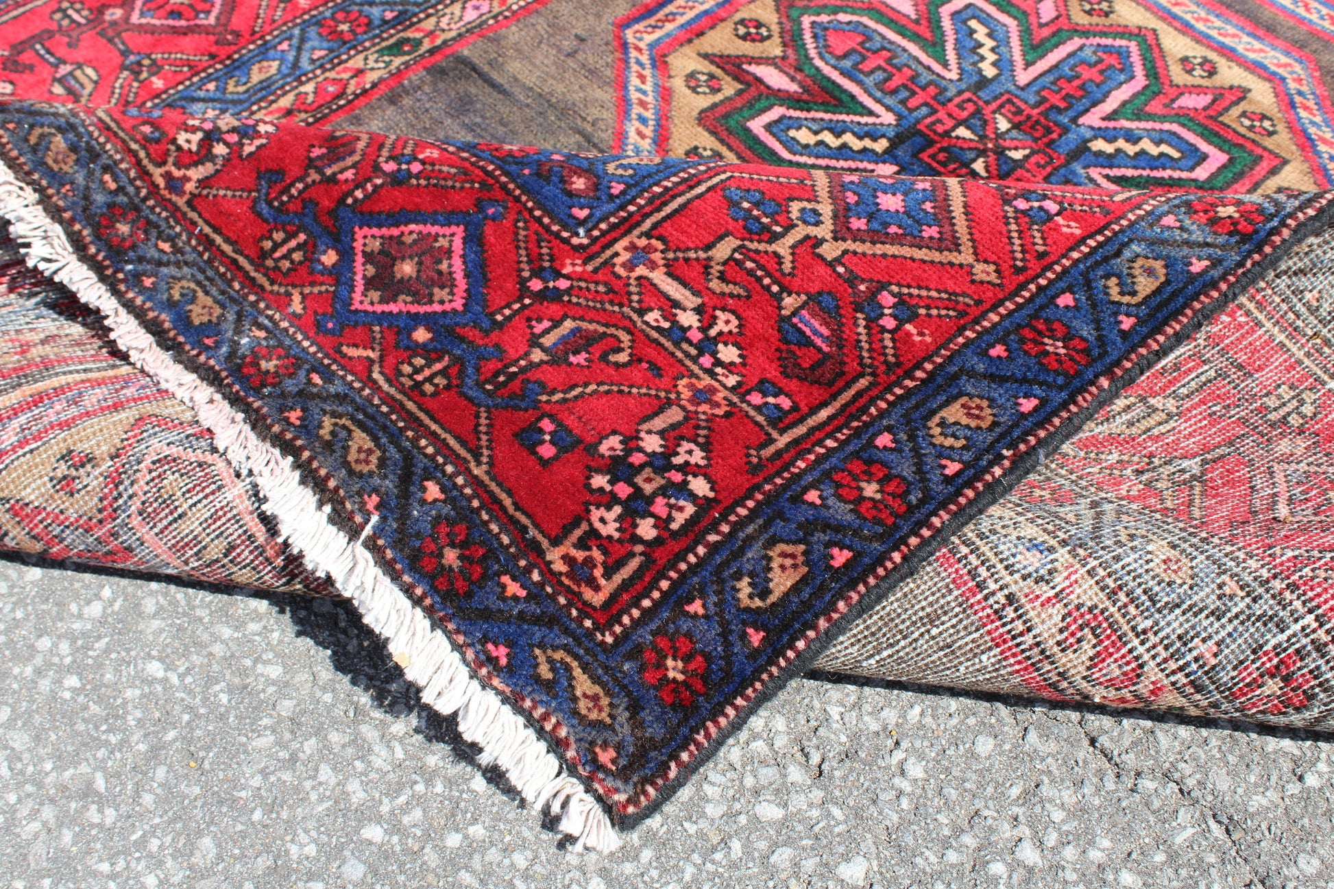 Red Black 4x8 Vintage Rug | Tribal Oriental Persian Rug | Kazak Bohemian Rug | Handmade Rug