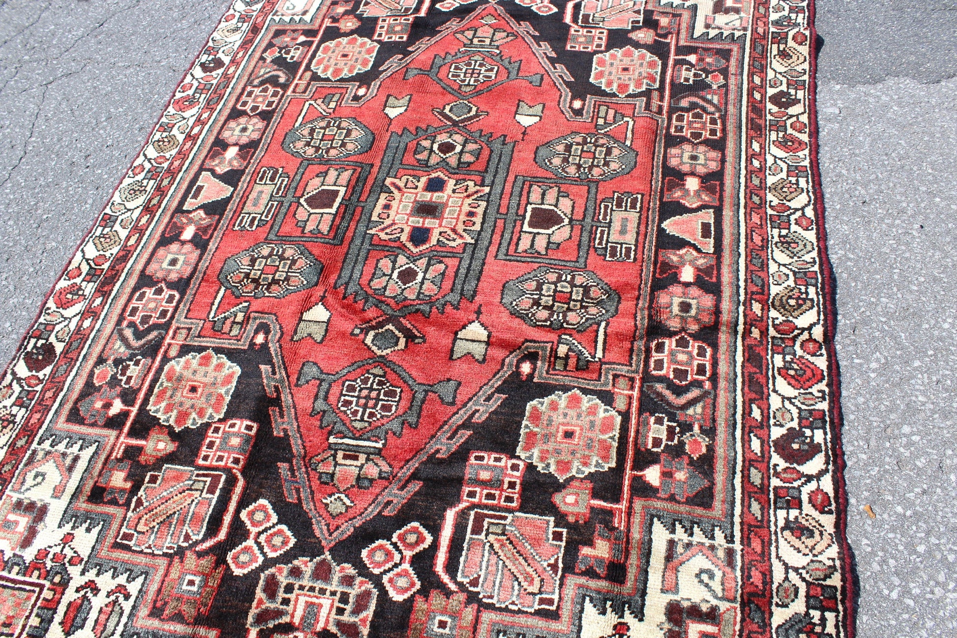 Red Blue 4x7 Vintage Rug | Tribal Oriental Persian Rug | Kazak Bohemian Rug | Handmade Rug