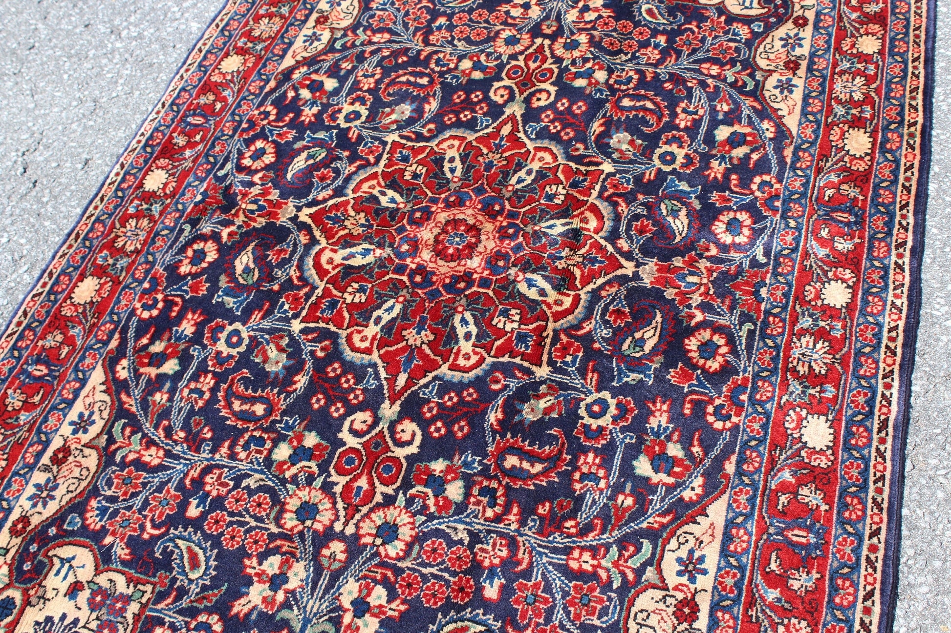 Navy Blue 4x6 Oriental Persian Rug with Red Border