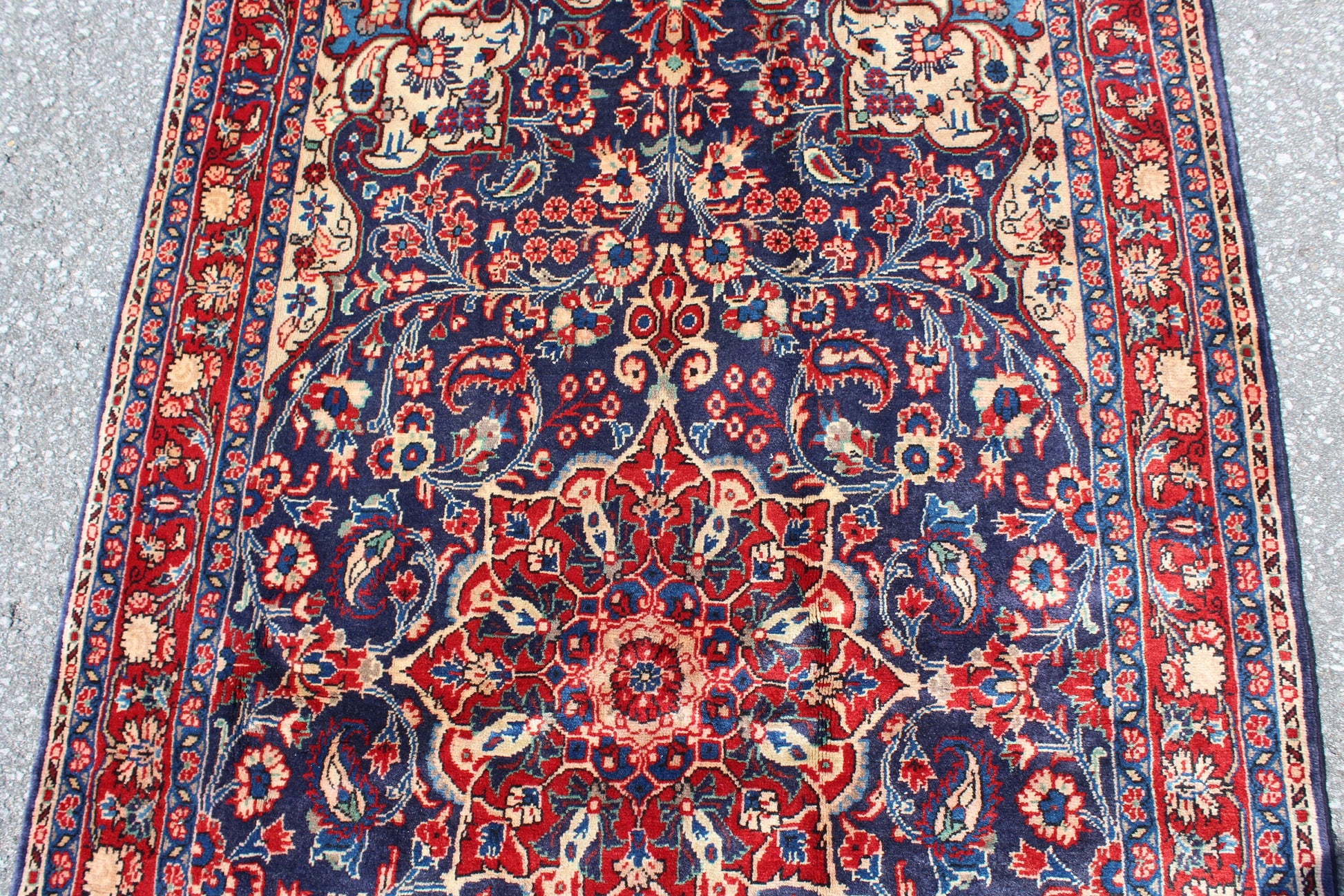 Navy Blue 4x6 Oriental Persian Rug with Red Border