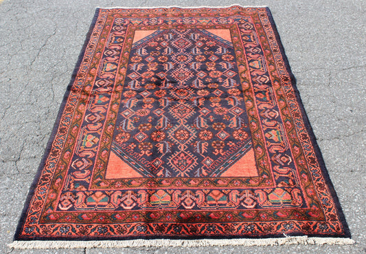 Red Blue 4x7 Vintage One of a Kind Rug