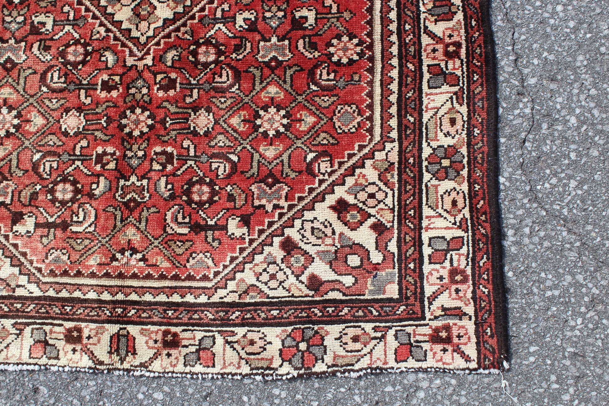 Red White 4x5 Vintage Tribal Handmade Rug
