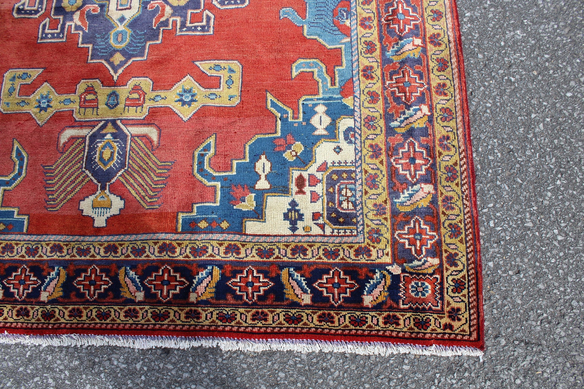 Red Blue 5x7 Vintage Tribal One of a Kind Rug