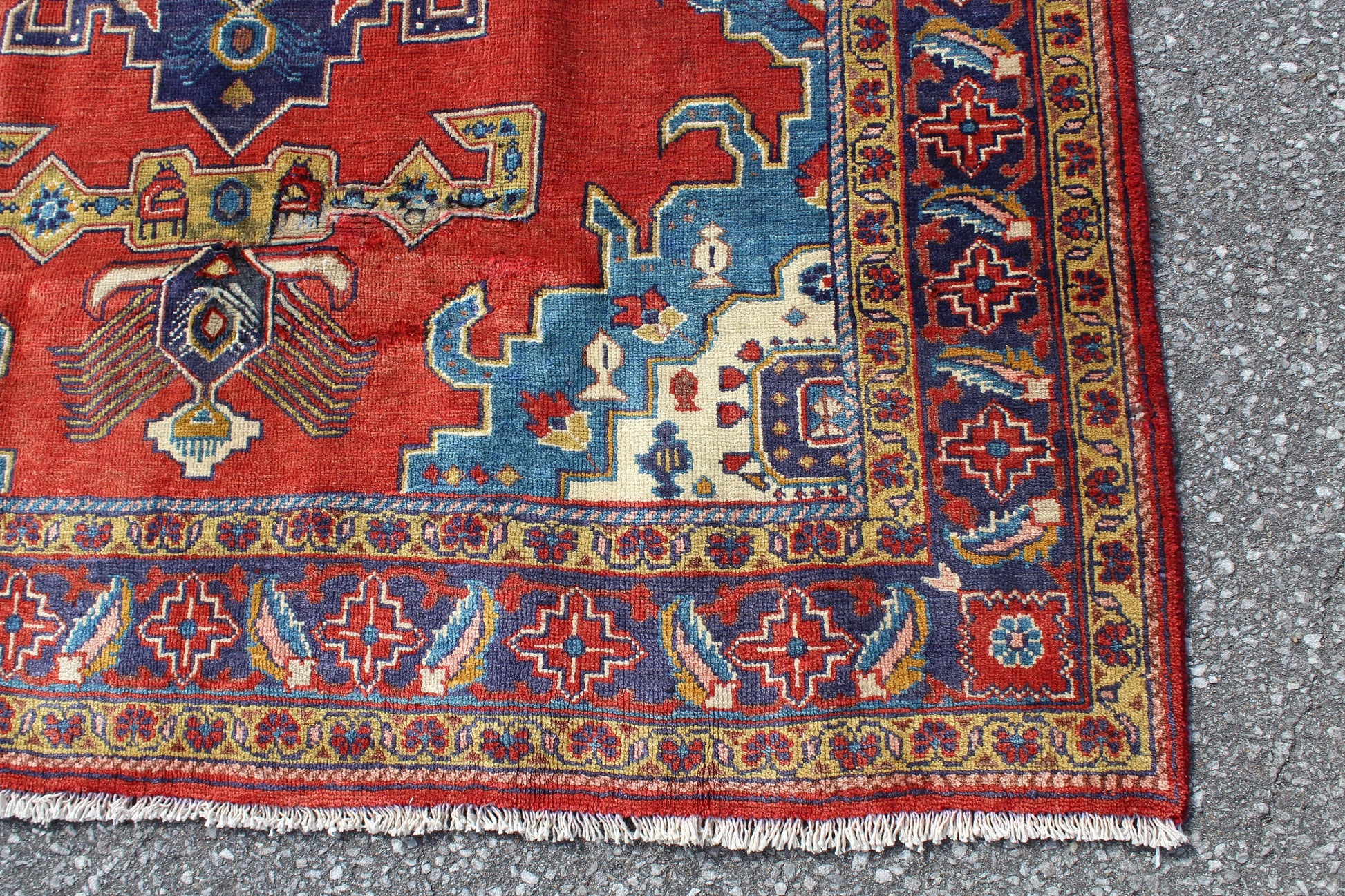 Red Blue 5x7 Vintage Tribal One of a Kind Rug