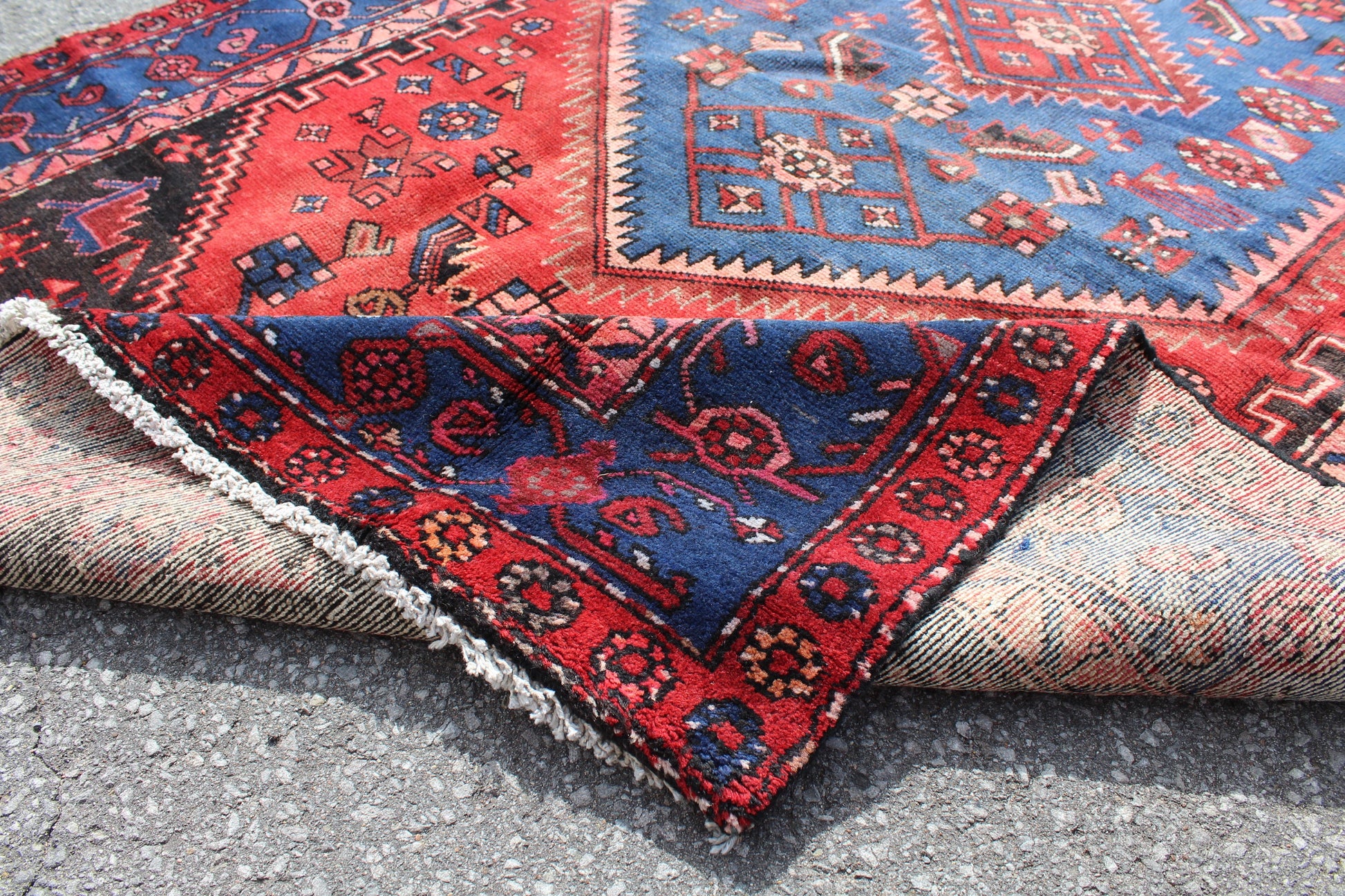 Red Blue 5x8 Vintage One of a Kind Rug