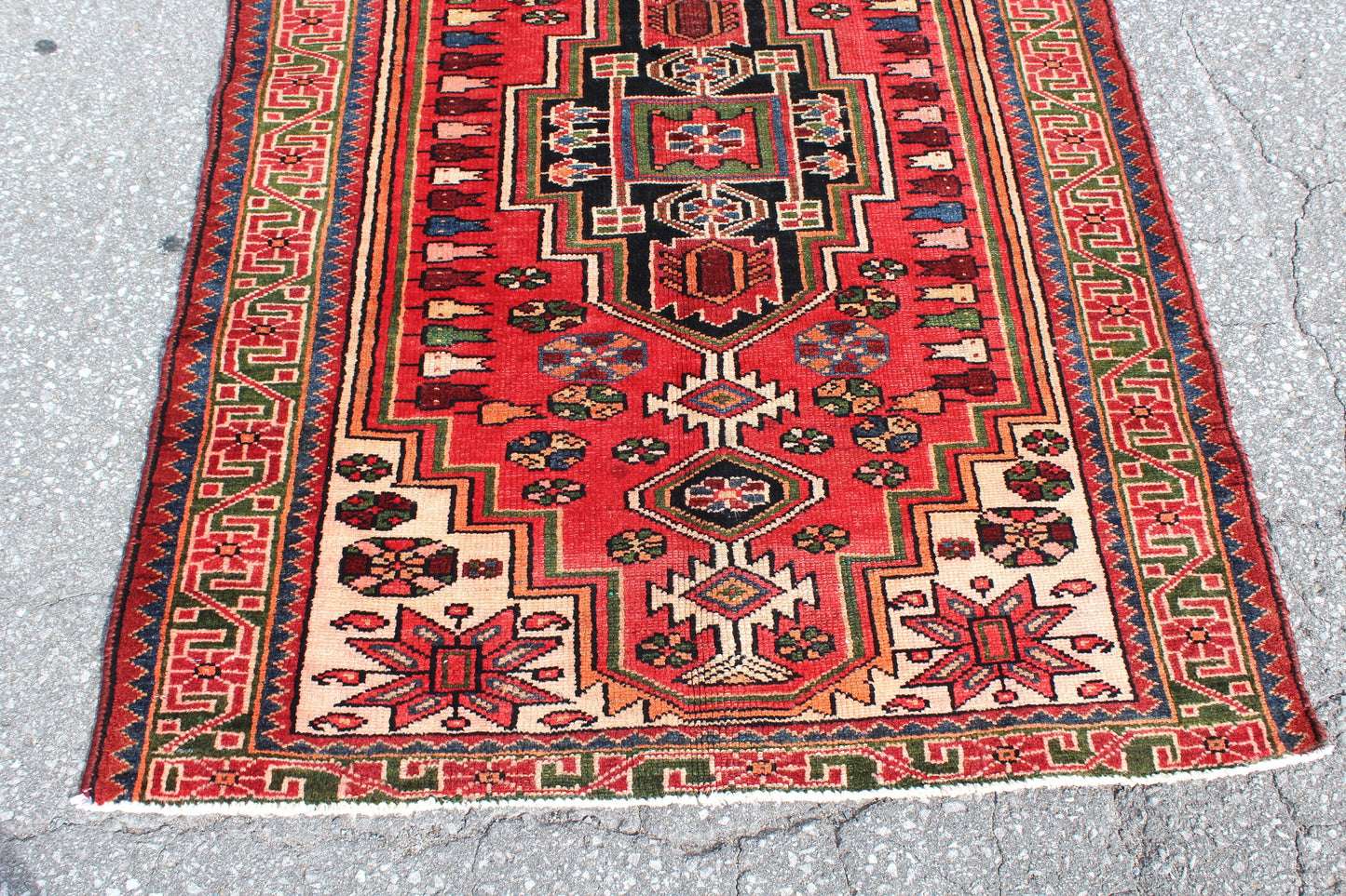 Red White 4x5 Vintage Hand Knotted Rug