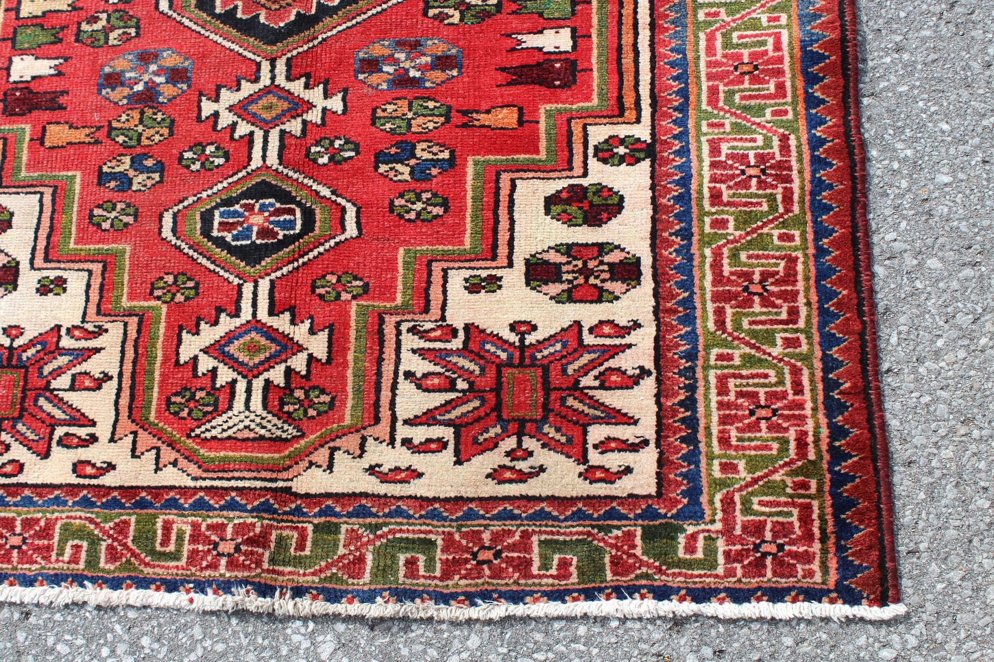 Red White 4x5 Vintage Hand Knotted Rug