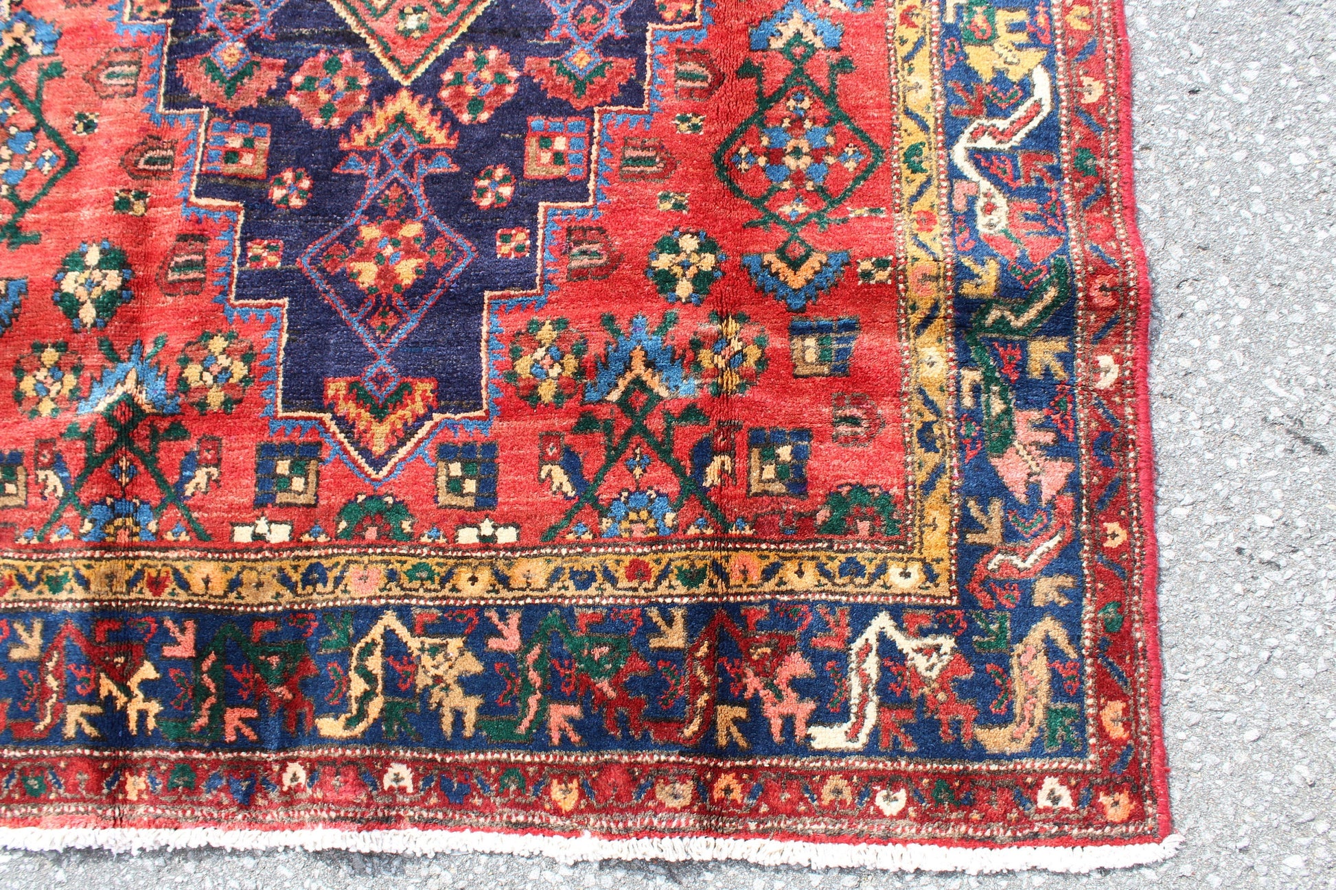 Bold Red Blue 4x7 Vintage One of a Kind Persian Style Area Rug