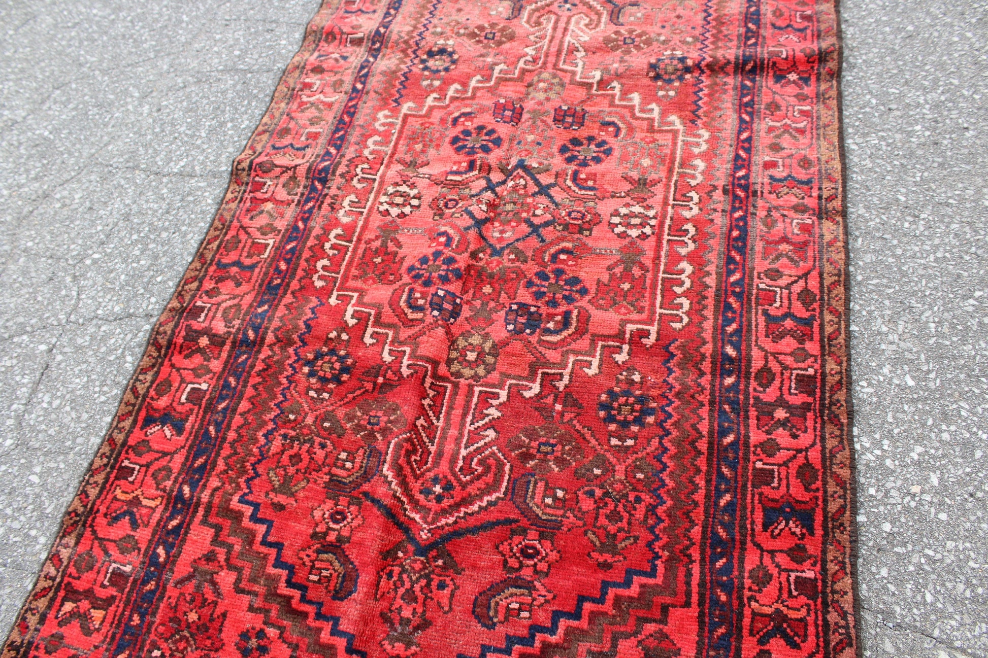 Red Navy Blue 4x7 Vintage Hand Knotted Rug