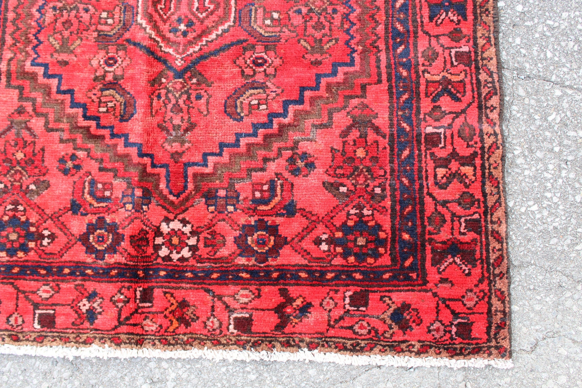 Red Navy Blue 4x7 Vintage Hand Knotted Rug