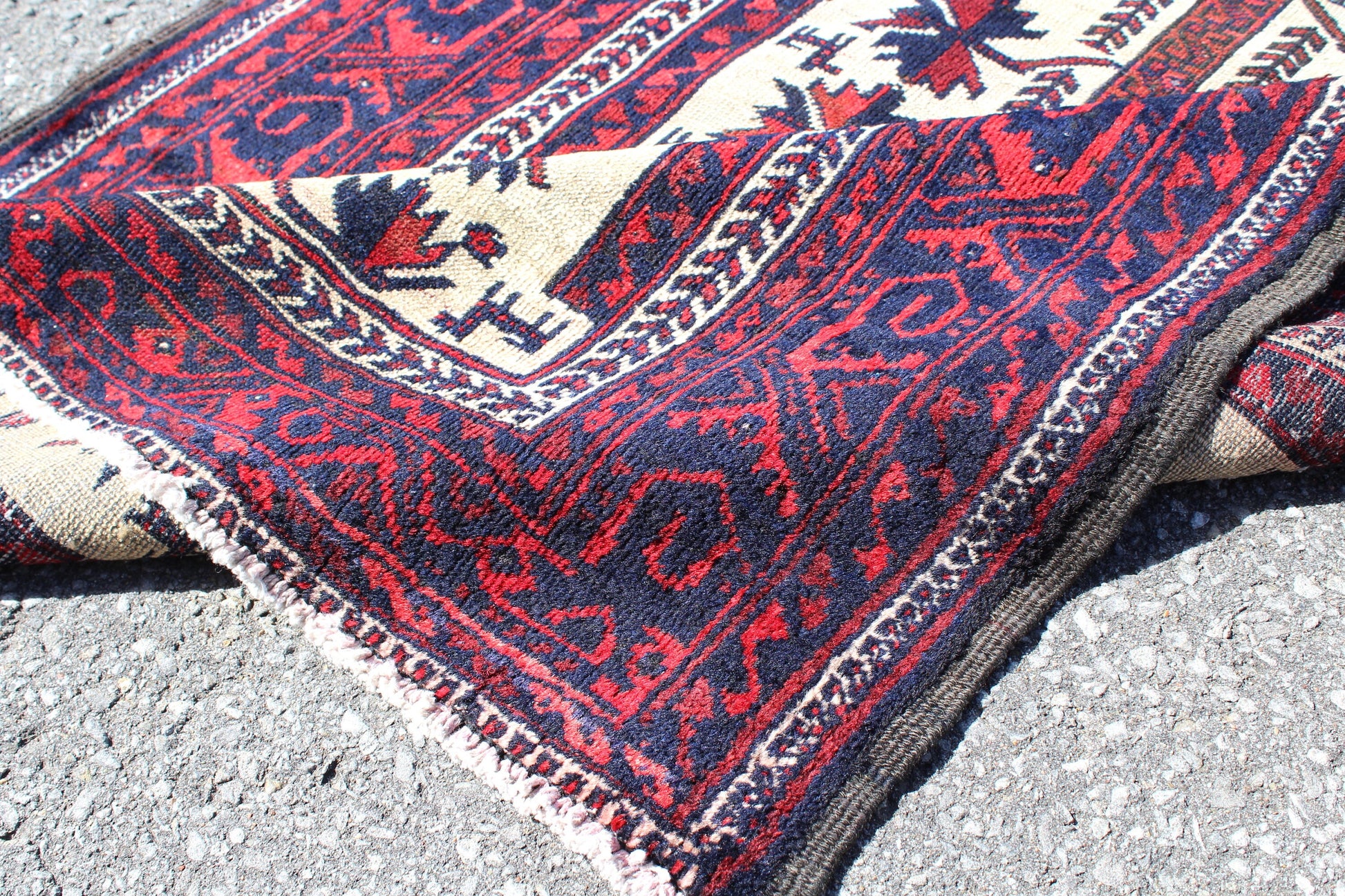 Red White 3x6 Vintage Hand Knotted Rug