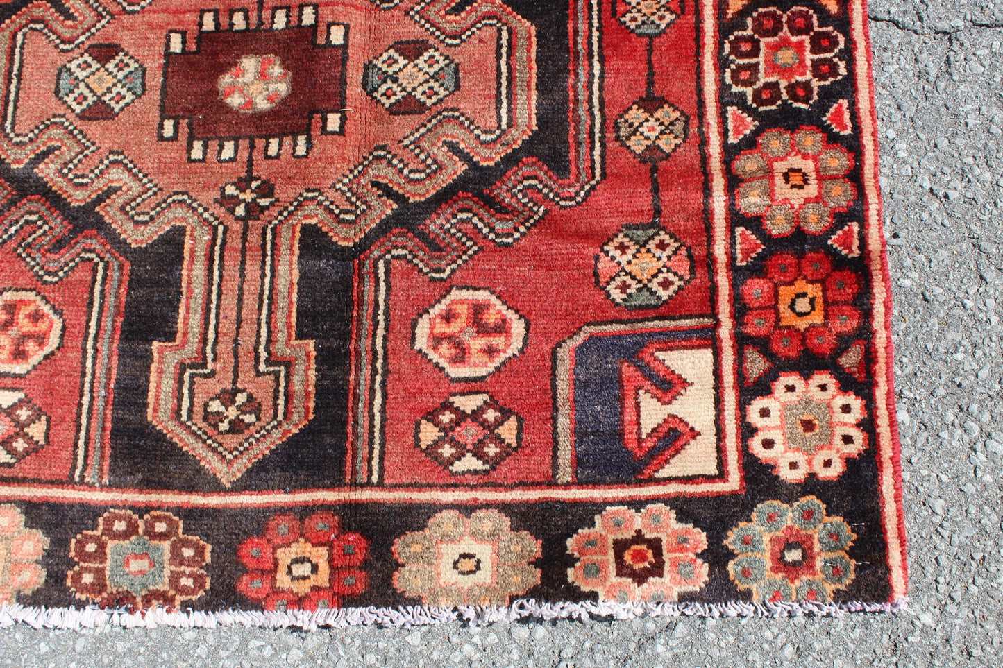 Red & Light Coral Persian Style Vintage Wool Hand Knotted Rug