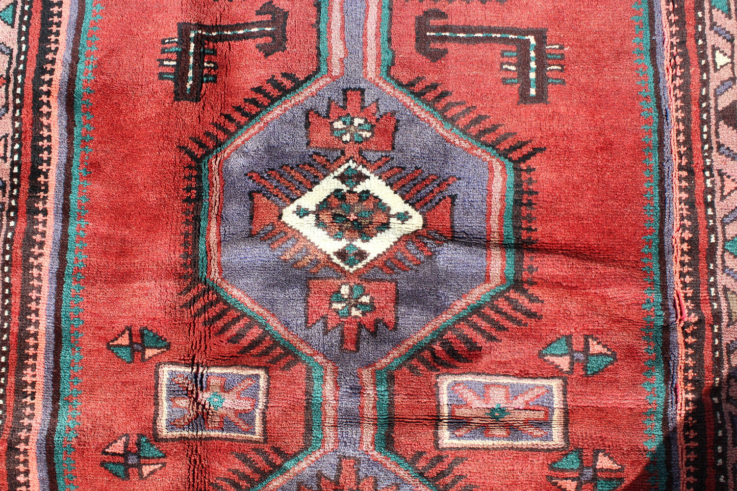 Red Vintage Rug 4 x 7 Runner Rug with Purple Medallion
