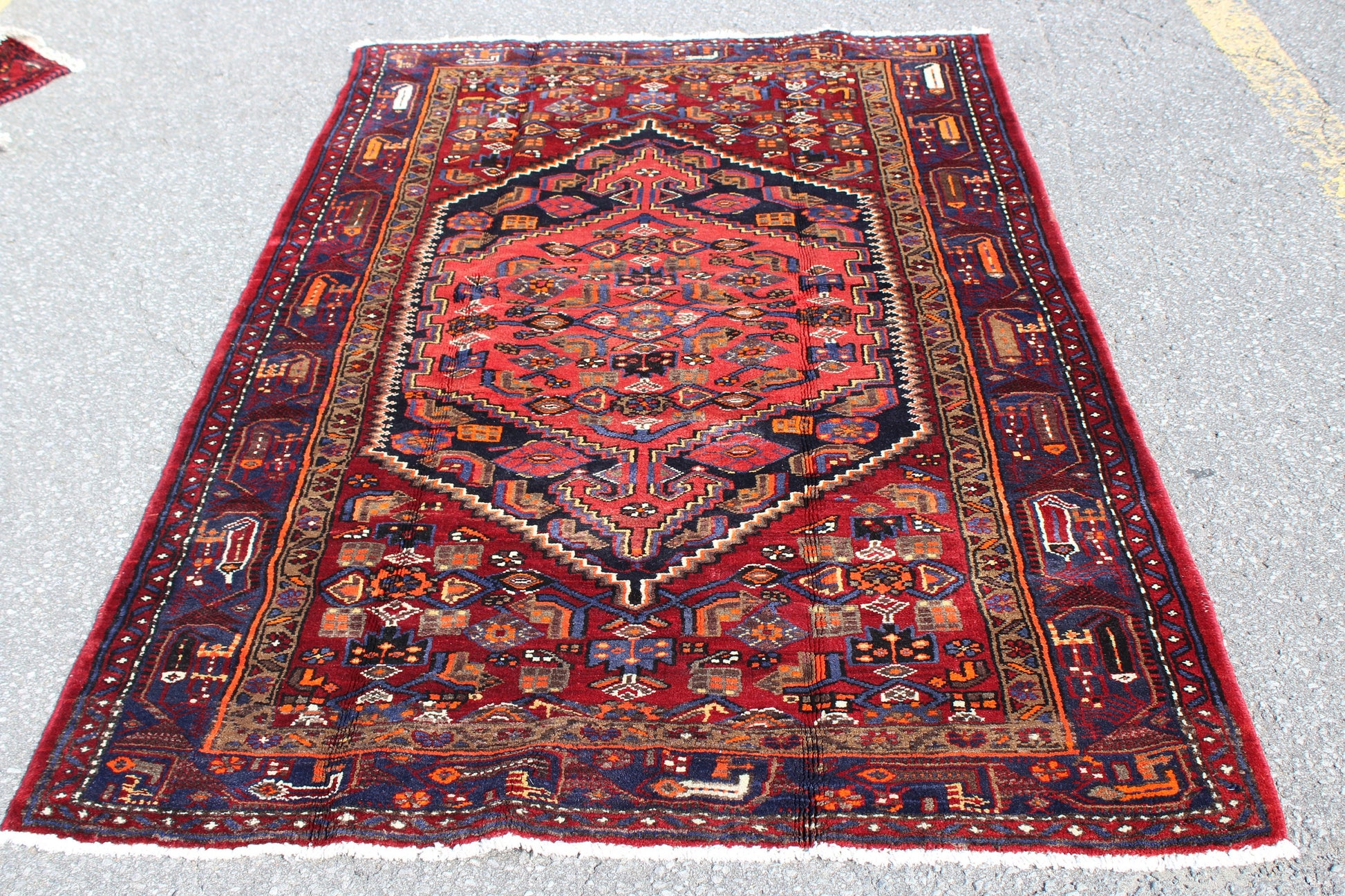 Red Navy 4 x 7 Blue Vintage Handmade Rug