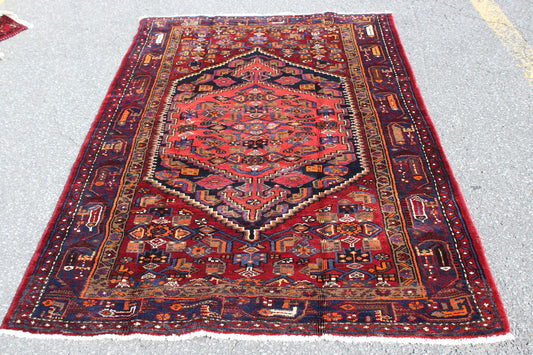 Red Navy 4 x 7 Blue Vintage Handmade Rug