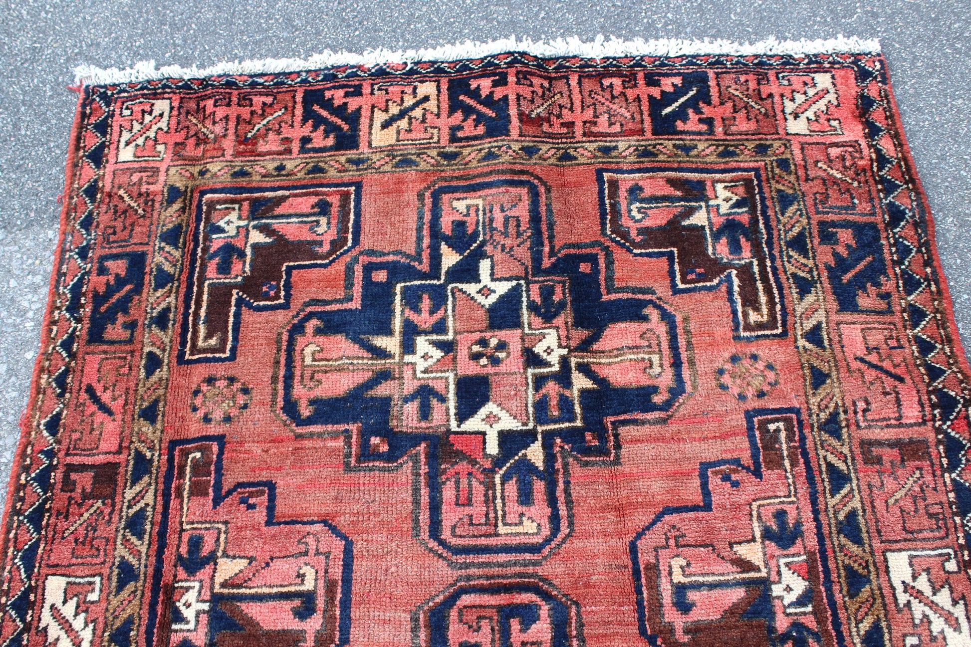 Orange Blue 3x7 Vintage Rug | Tribal Oriental Persian Rug | Kazak Bohemian Rug | Handmade Rug
