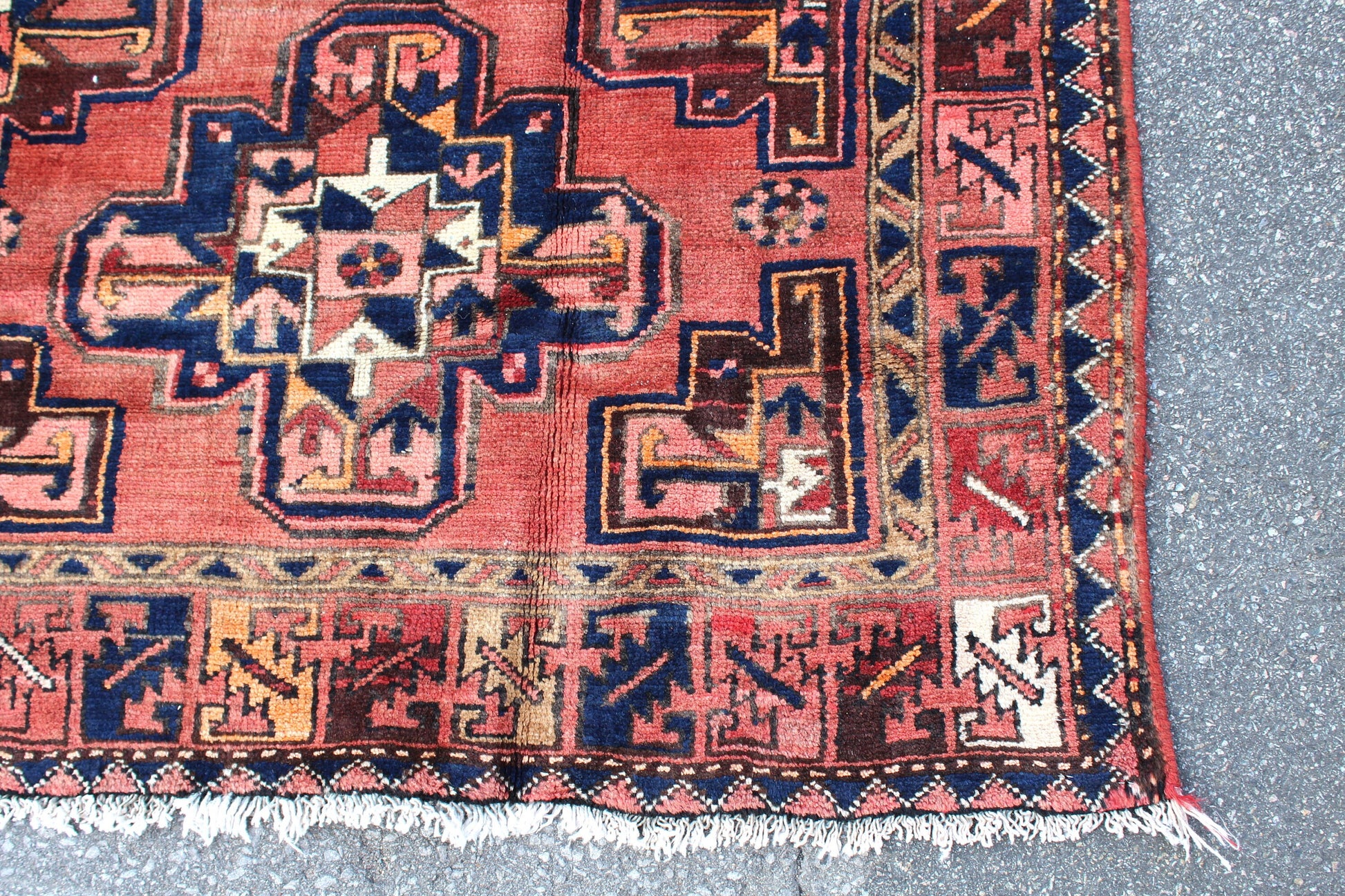 Orange Blue 3x7 Vintage Rug | Tribal Oriental Persian Rug | Kazak Bohemian Rug | Handmade Rug