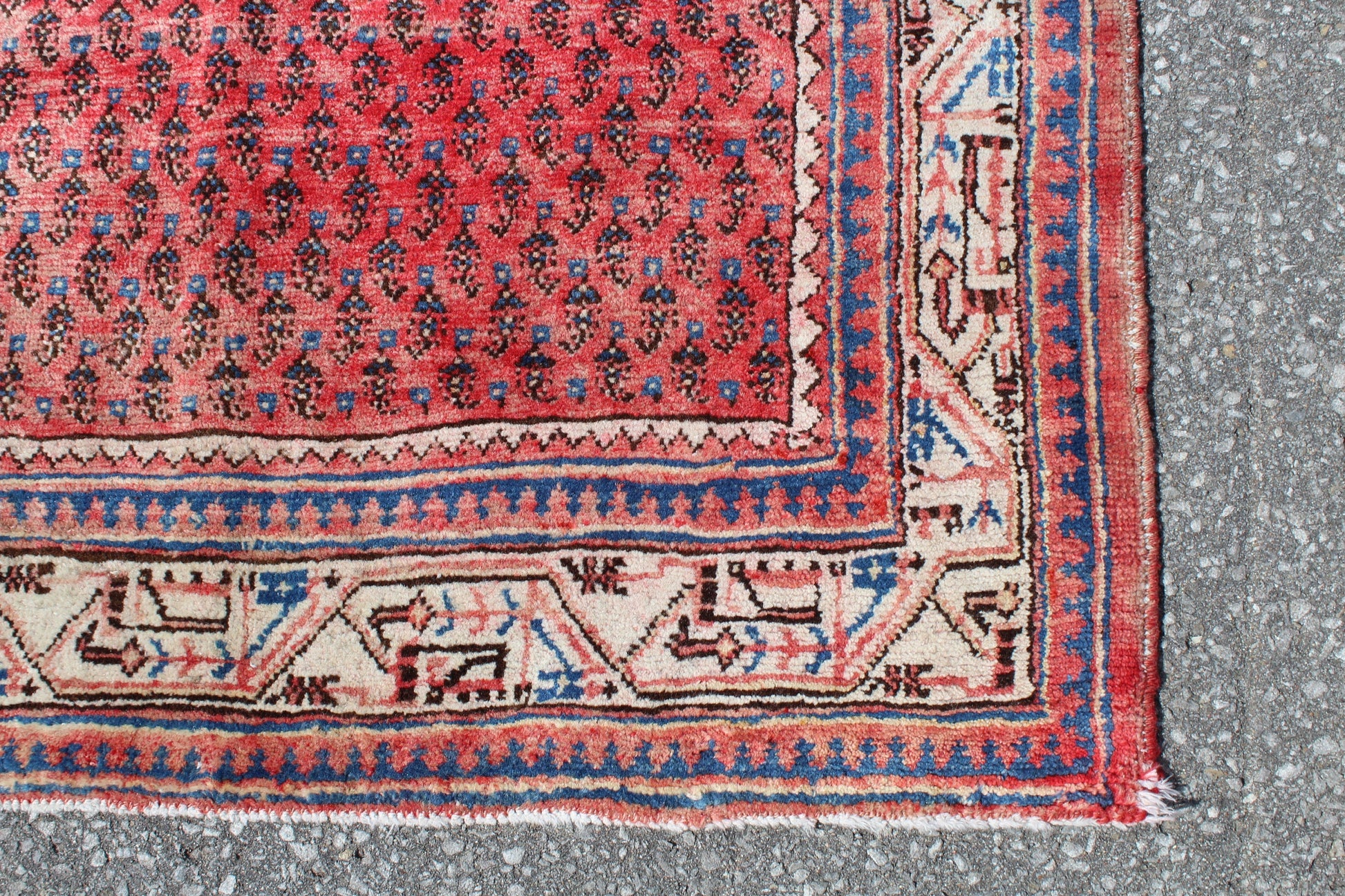 Red Beige 4x5 Vintage Rug | Tribal Oriental Persian Rug | Kazak Bohemian Rug | Handmade Rug
