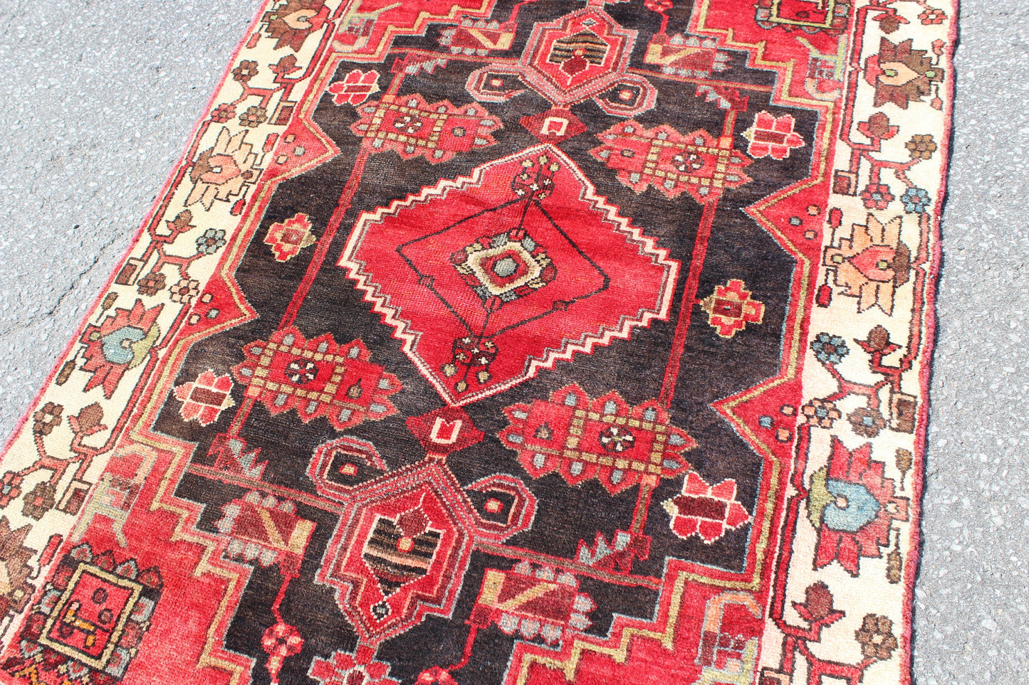 Red White 4x5 Vintage Tribal Wool Area Rug