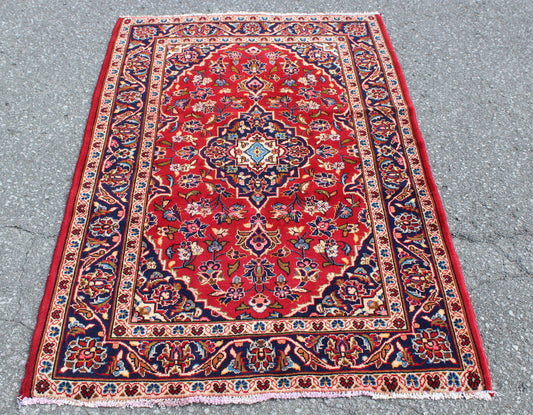 Red Blue 3x5 Vintage Tribal One of a Kind Rug