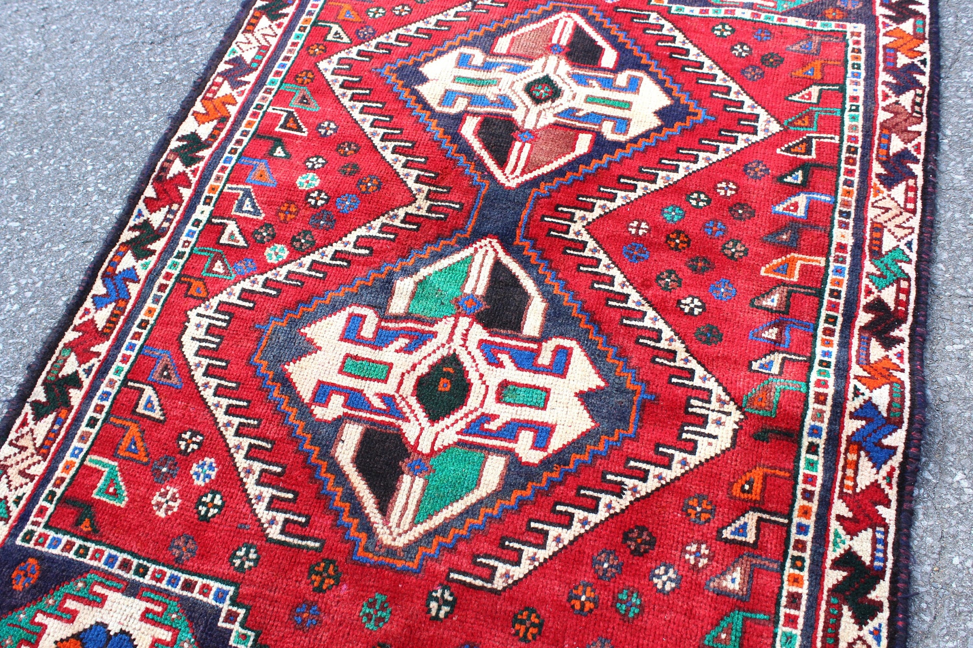 Red White 4x6 Vintage One of a Kind Rug