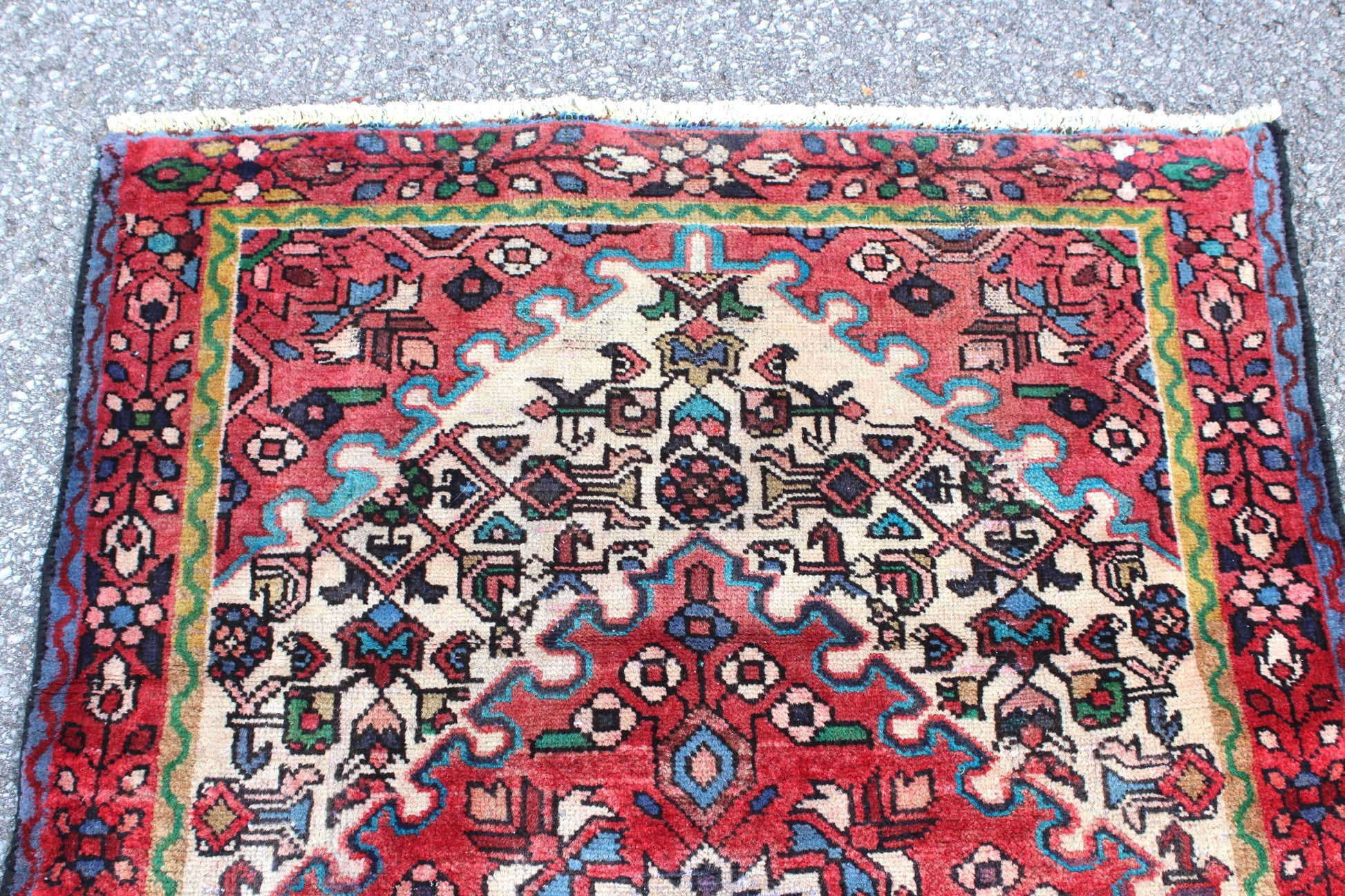 Red White 3x5 Vintage One of a Kind Rug