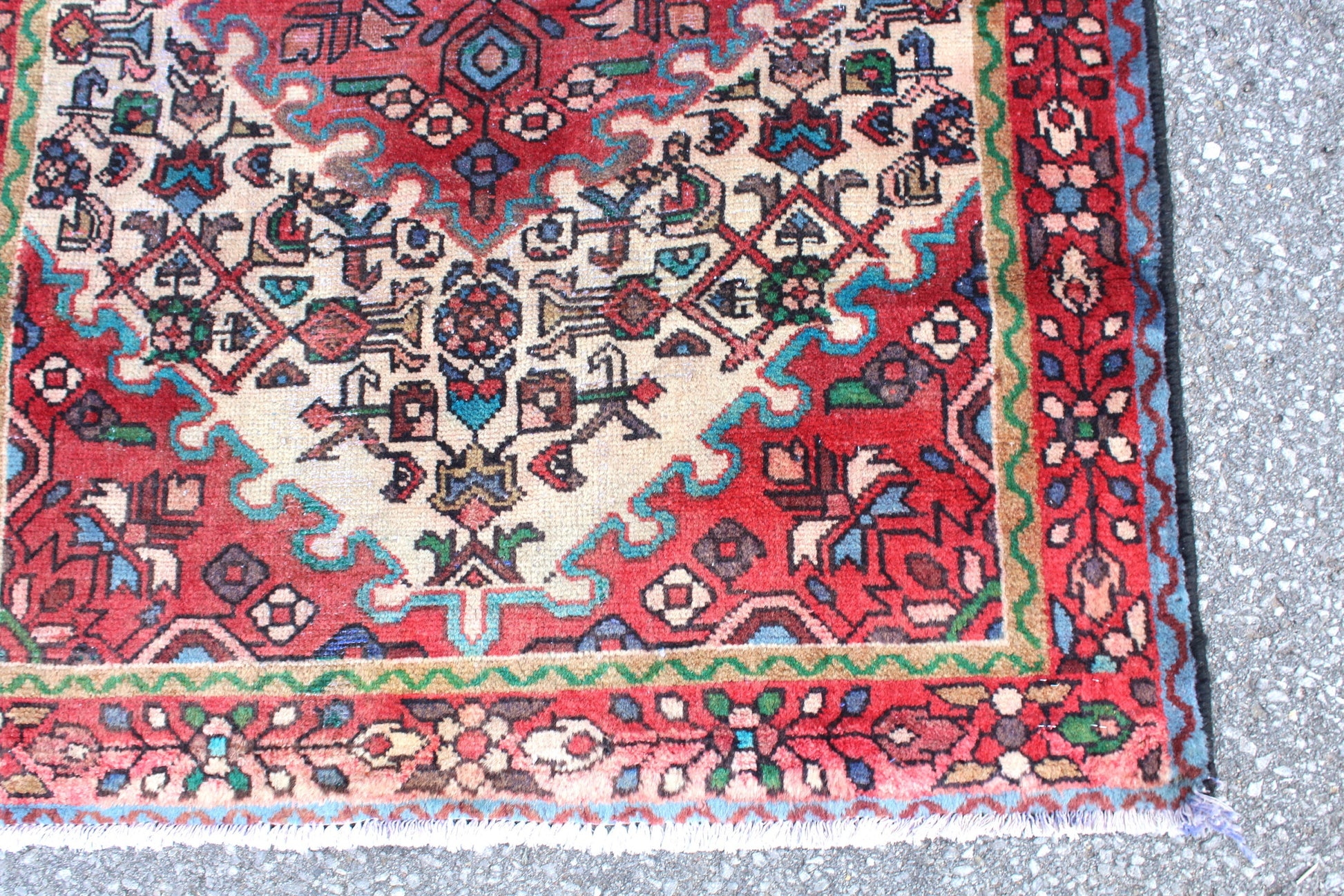 Red White 3x5 Vintage One of a Kind Rug