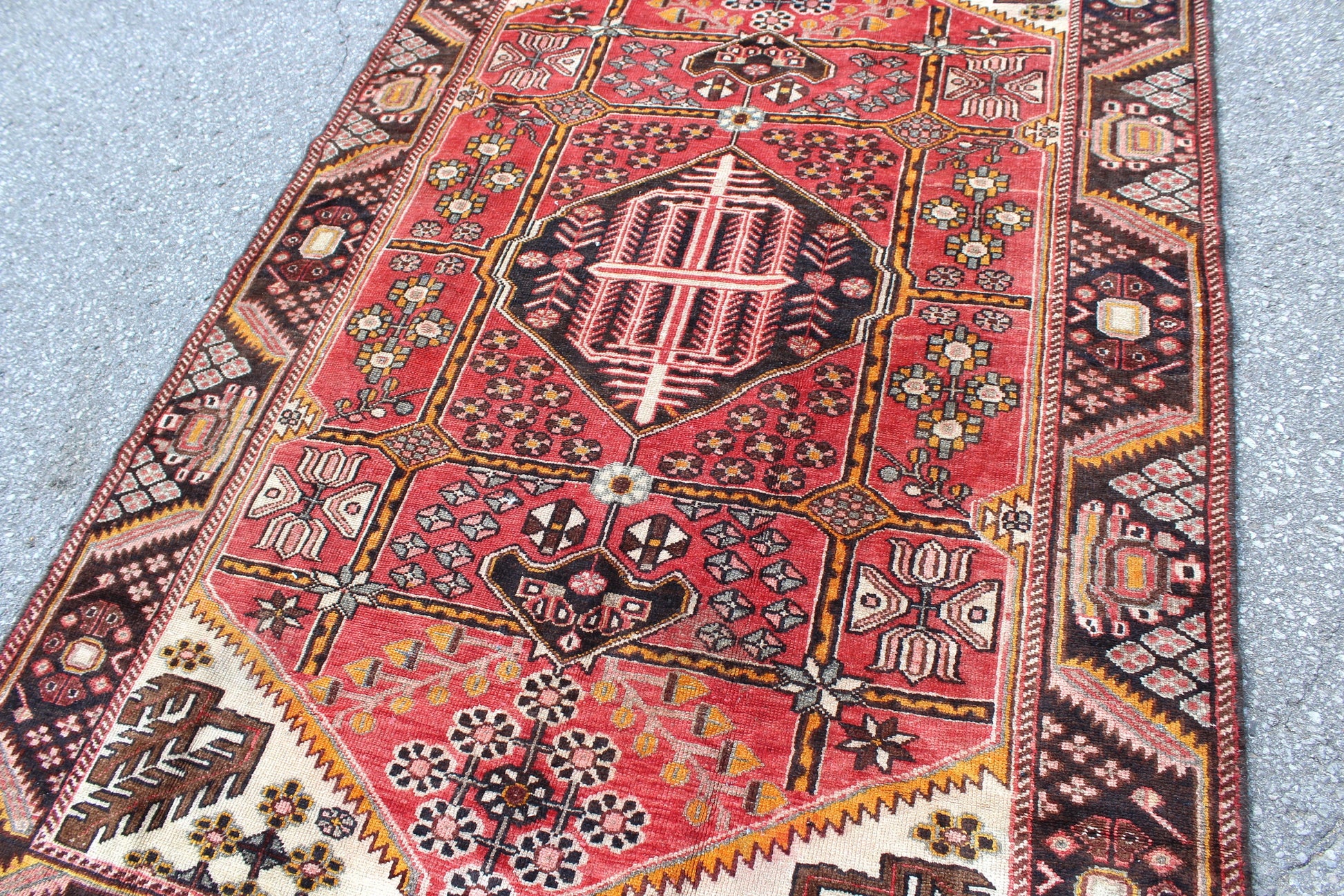 Red Blue 4x6 Vintage Rug | Tribal Oriental Persian Rug | Kazak Bohemian Rug | Handmade Rug6