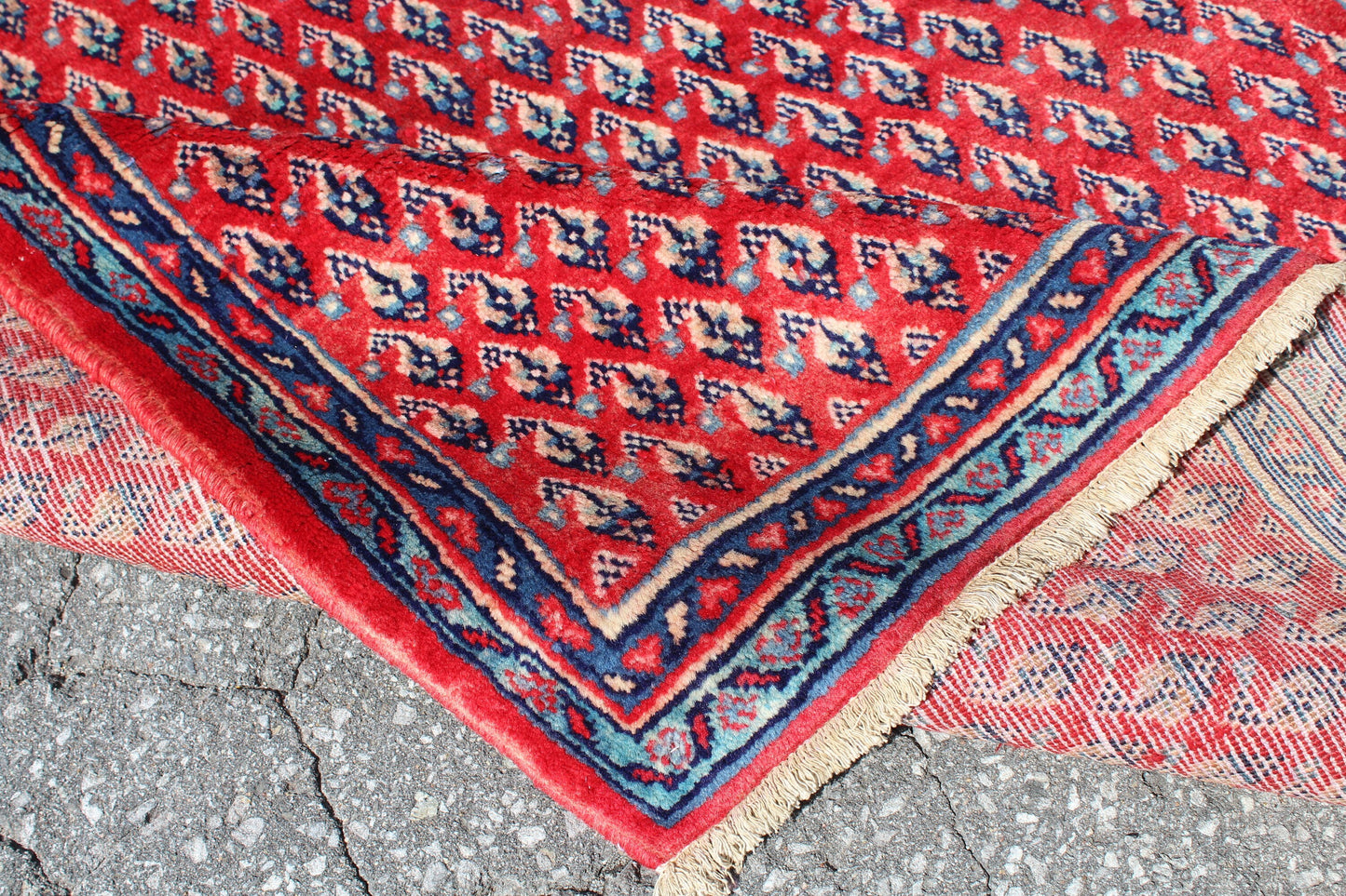 Red Blue 4x4 Vintage Tribal Wool Area Rug