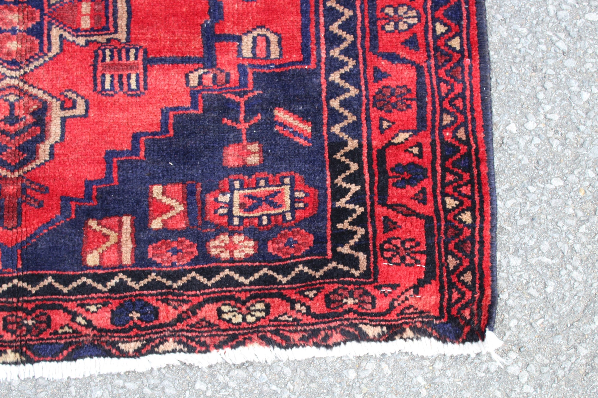 Red Blue 4x5 Vintage Handmade Rug