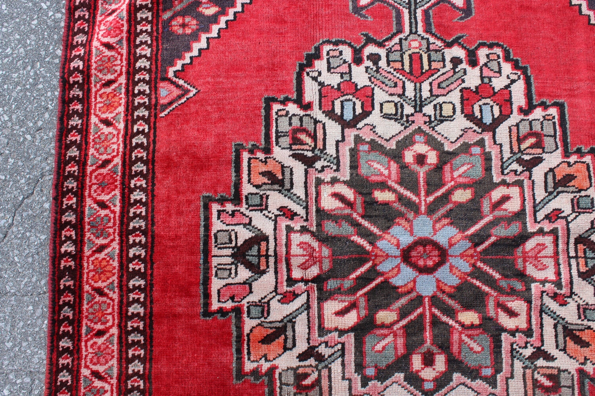 Red White 4x6 Vintage One of a Kind Rug