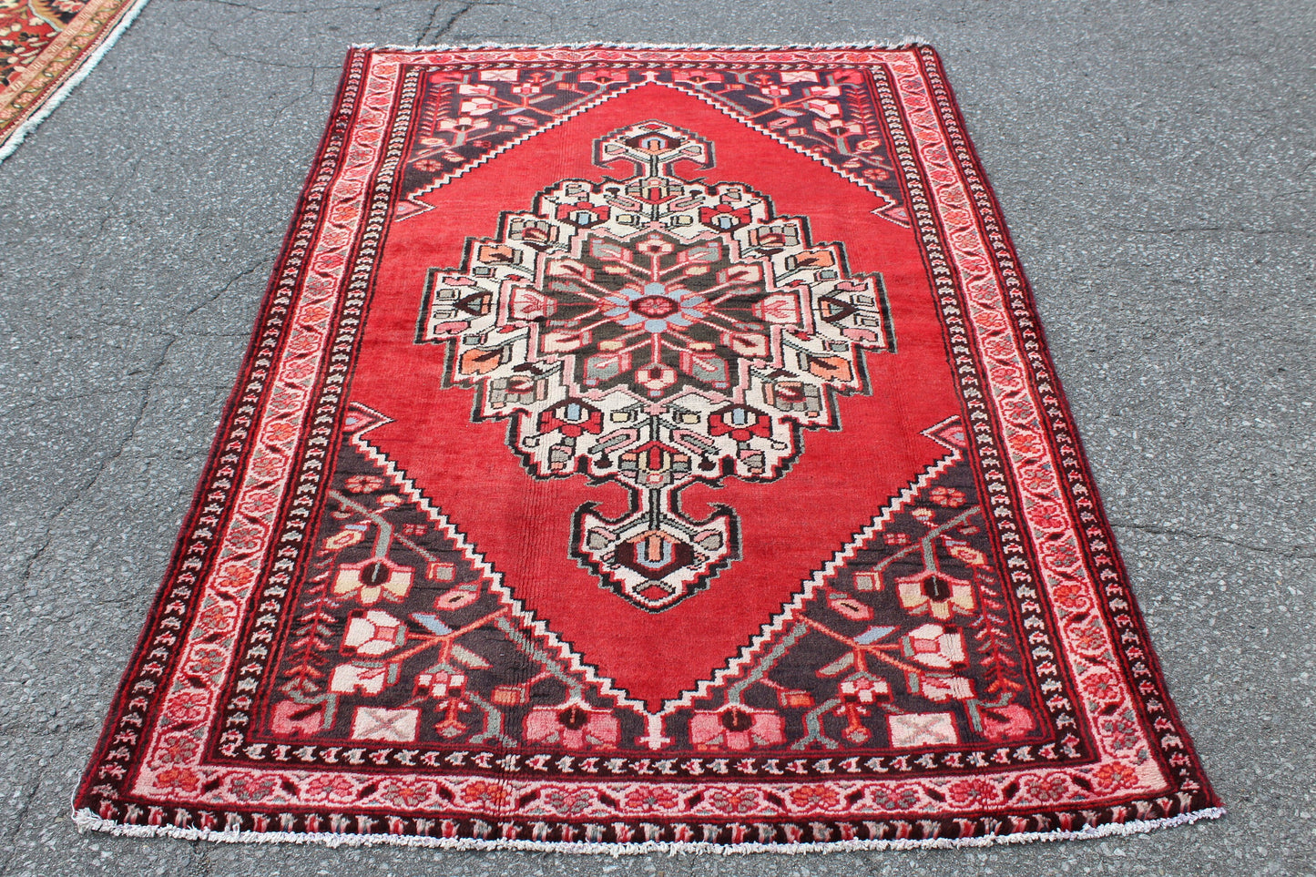 Red White 4x6 Vintage One of a Kind Rug