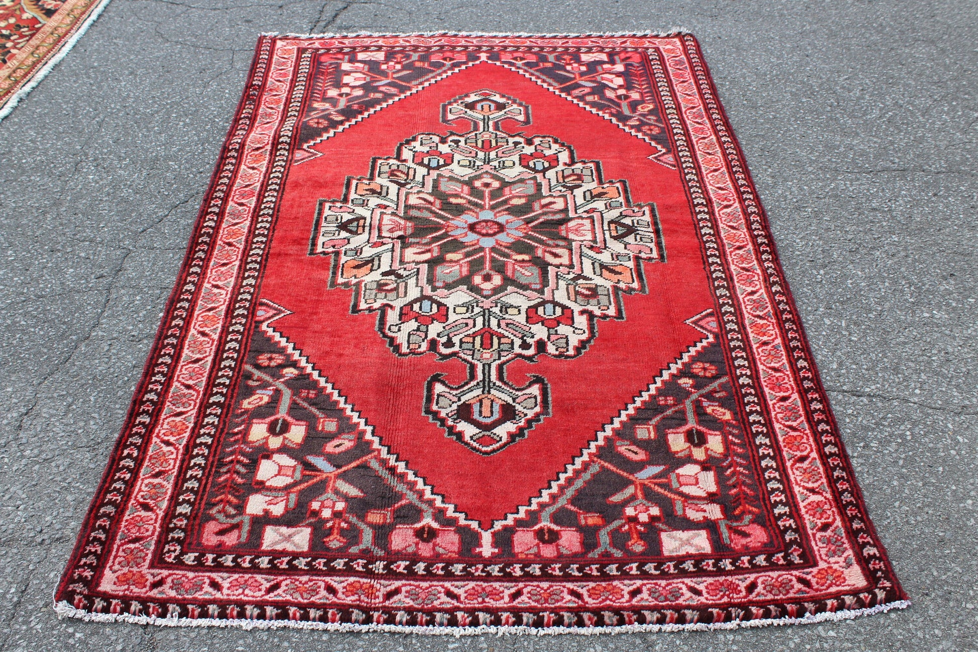Red White 4x6 Vintage One of a Kind Rug
