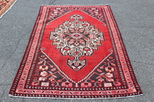 Red White 4x6 Vintage One of a Kind Rug