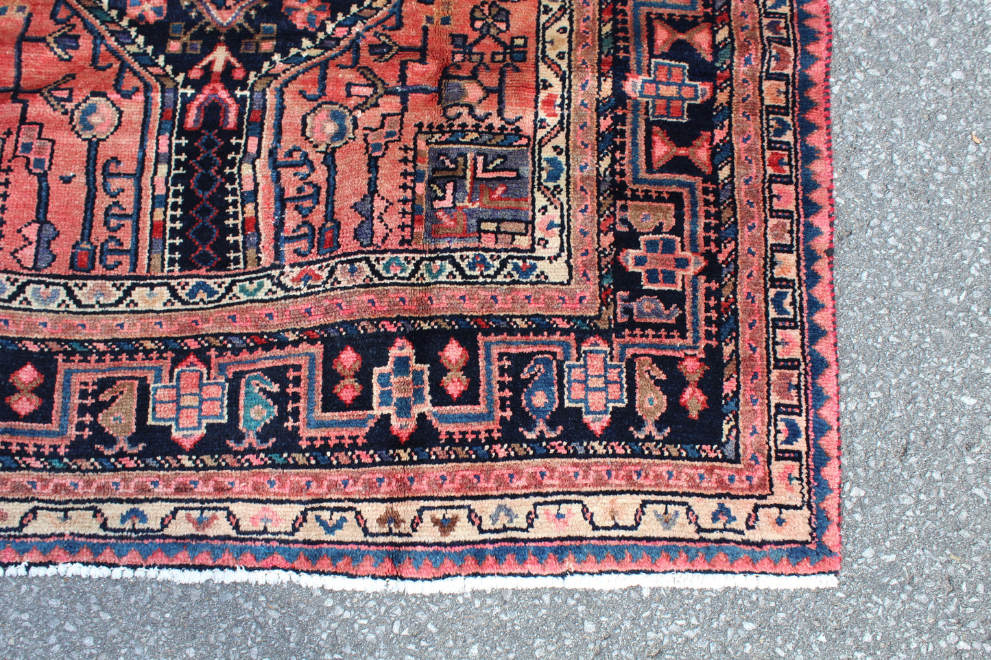 Orange Pink Navy Blue 4x7 Vintage Wool Area Rug