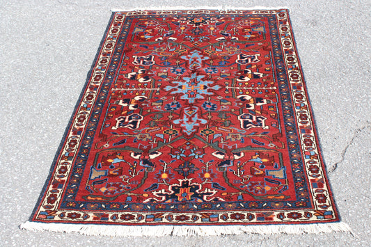 Red 3x5 Vintage Rug | Tribal Oriental Persian Rug | Kazak Bohemian Rug | Handmade Rug