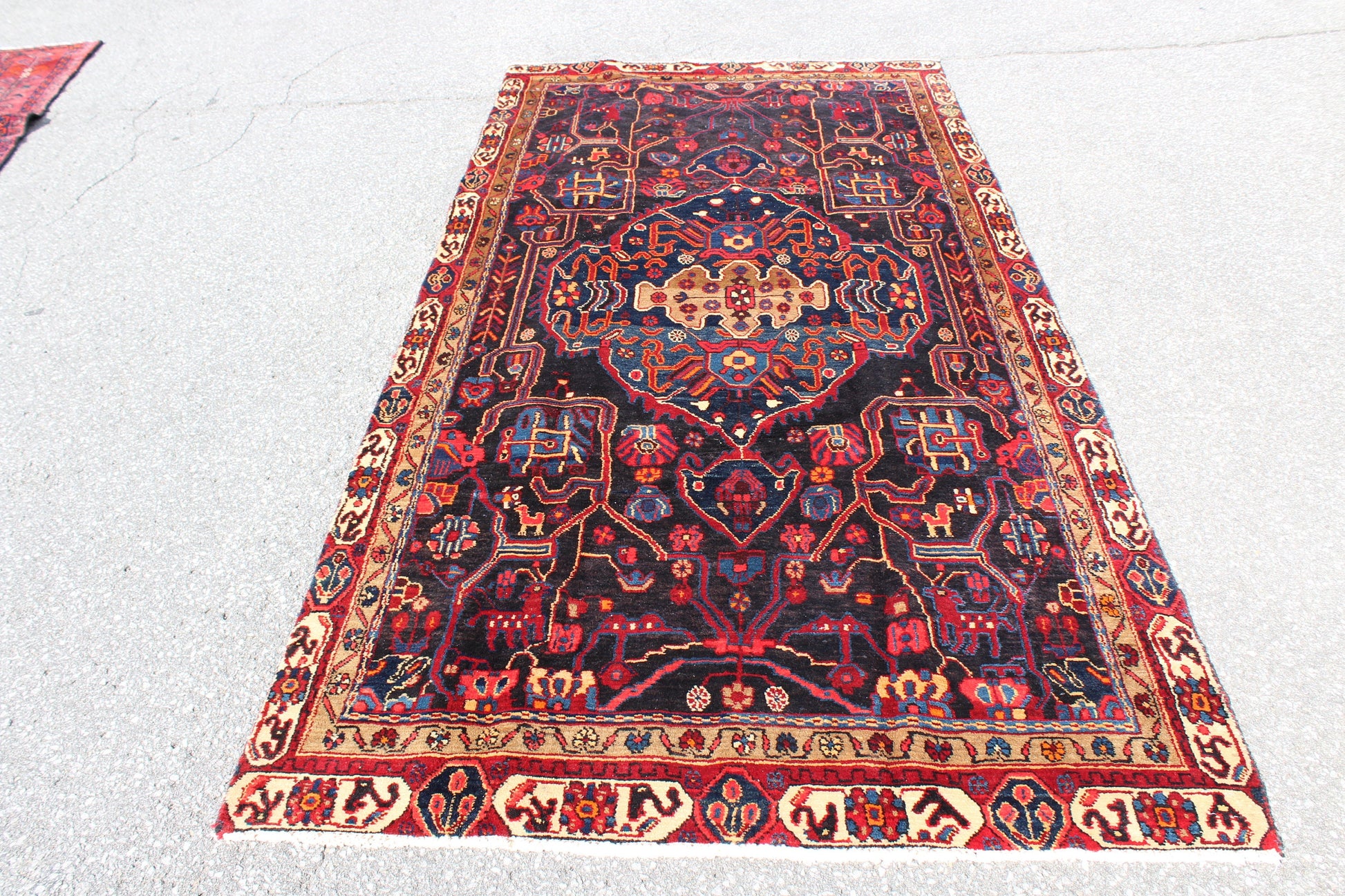 Red 4x10 Vintage Rug | Tribal Oriental Persian Rug | Kazak Bohemian Rug | Handmade Rug