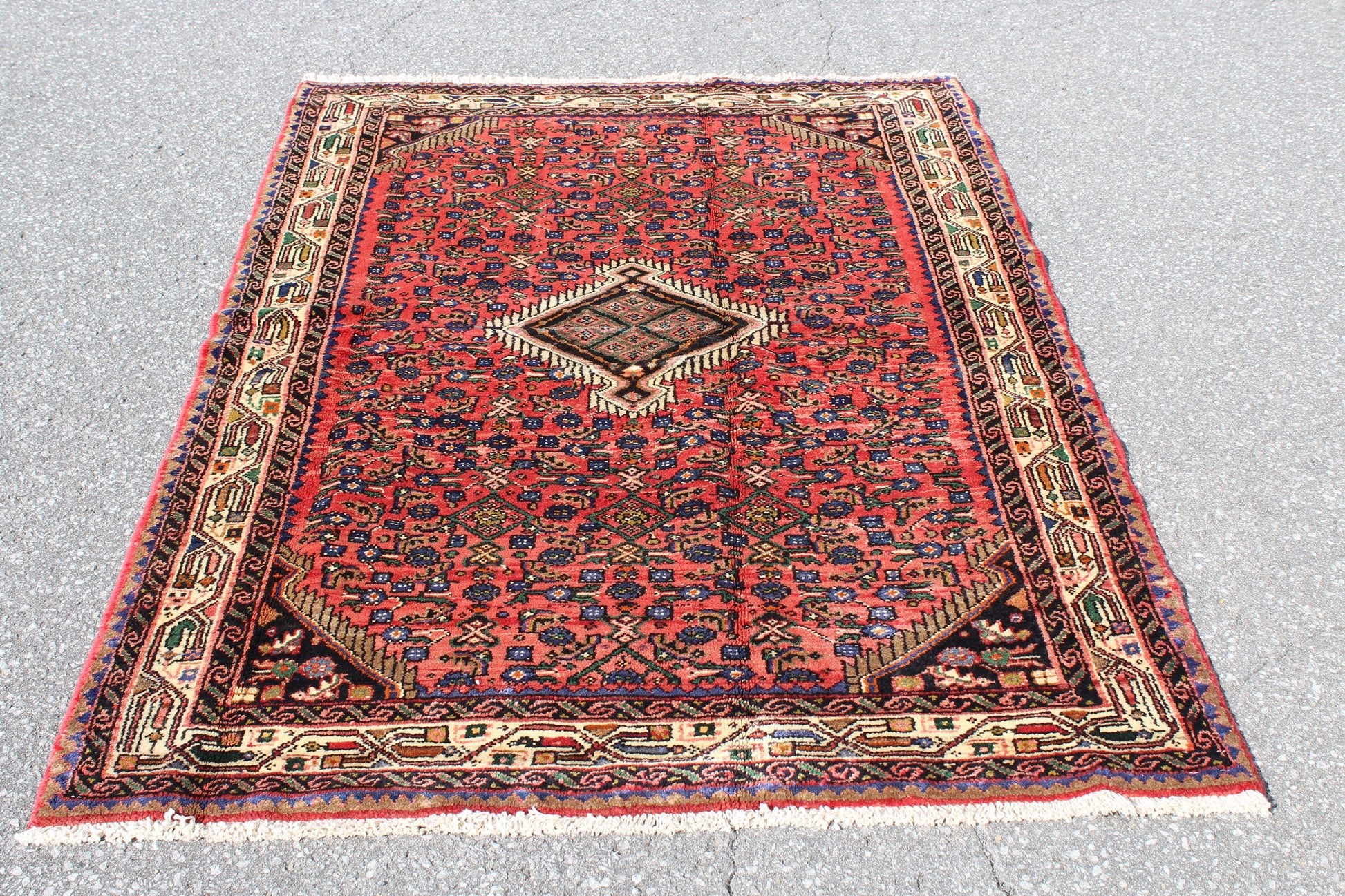 Red 4x6 Vintage Rug | Tribal Oriental Persian Rug | Kazak Bohemian Rug | Handmade Rug