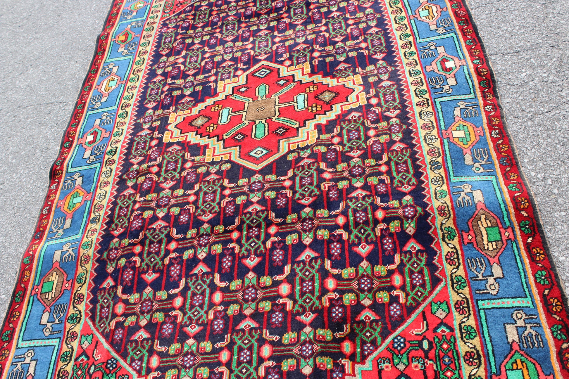 Blue Pink 4x8  Vintage Rug | Tribal Oriental Persian Rug | Kazak Bohemian Rug | Handmade Rug