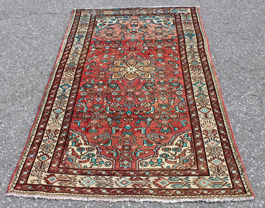 Red White 3x5 Vintage One of a Kind Rug