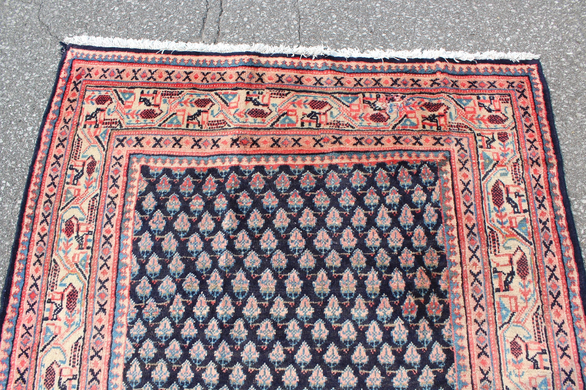 Red Black 4x7 Vintage One of a Kind Rug
