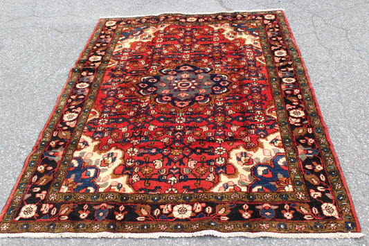 Red 4x7 Vintage Rug | Tribal Oriental Persian Rug | Kazak Bohemian Rug | Handmade Rug