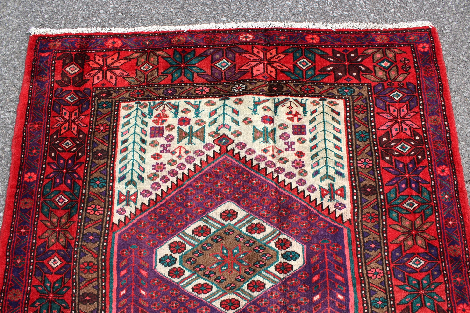 Red White 4x7 Vintage Rug | Tribal Oriental Persian Rug | Kazak Bohemian Rug | Handmade Rug