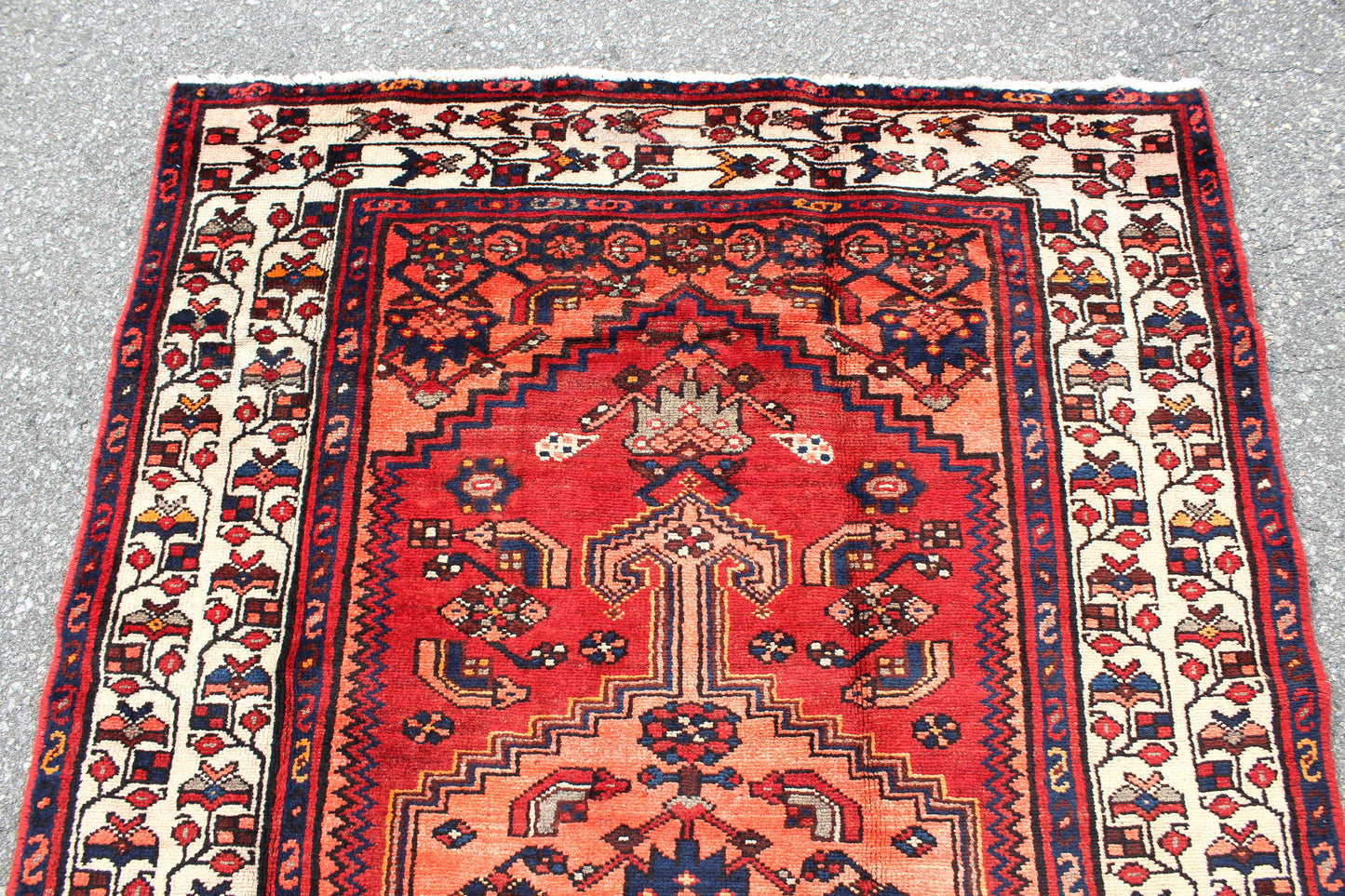 Red White 4x7 Vintage Tribal One of a Kind Rug