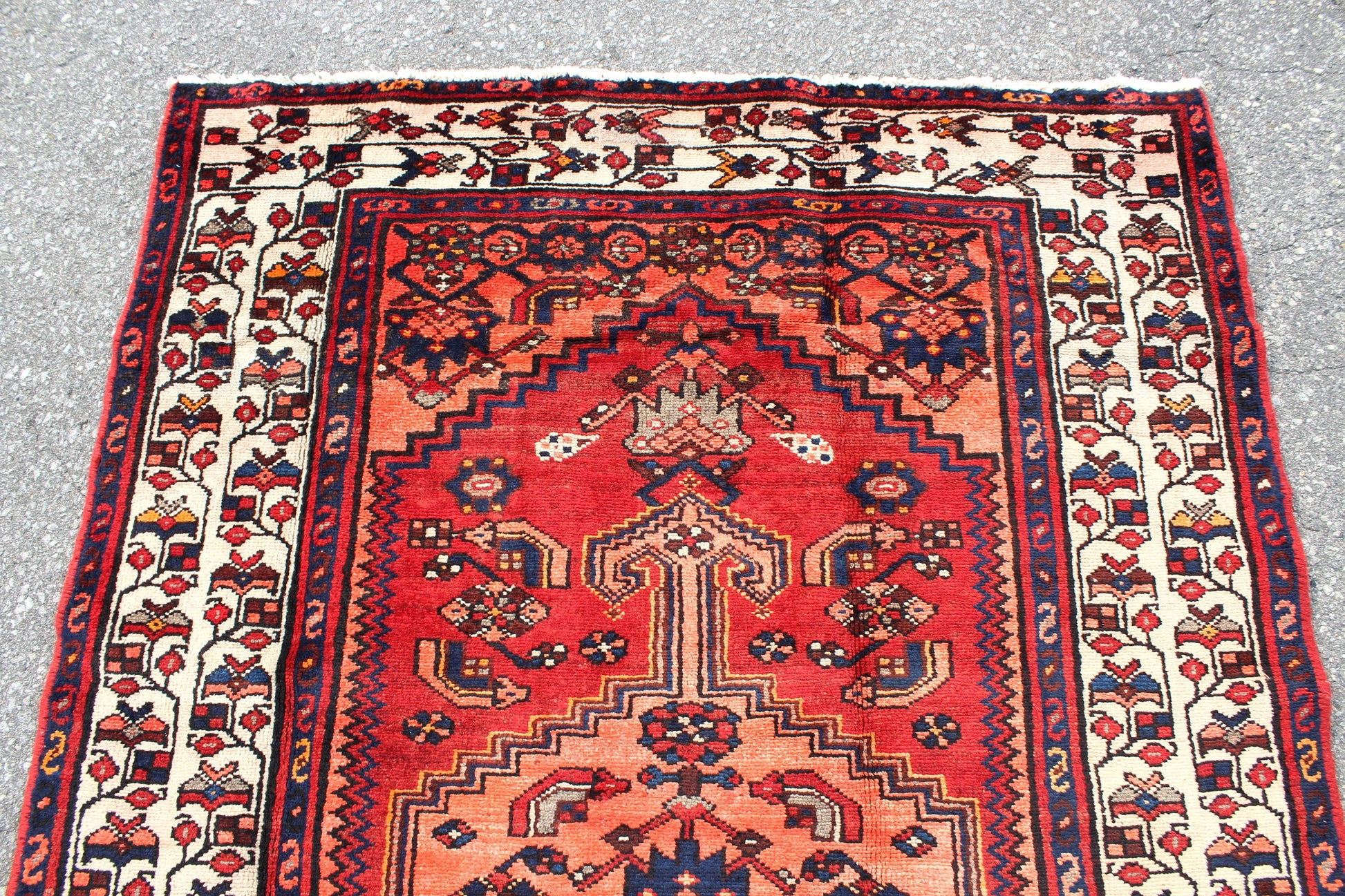 Red White 4x7 Vintage Tribal One of a Kind Rug