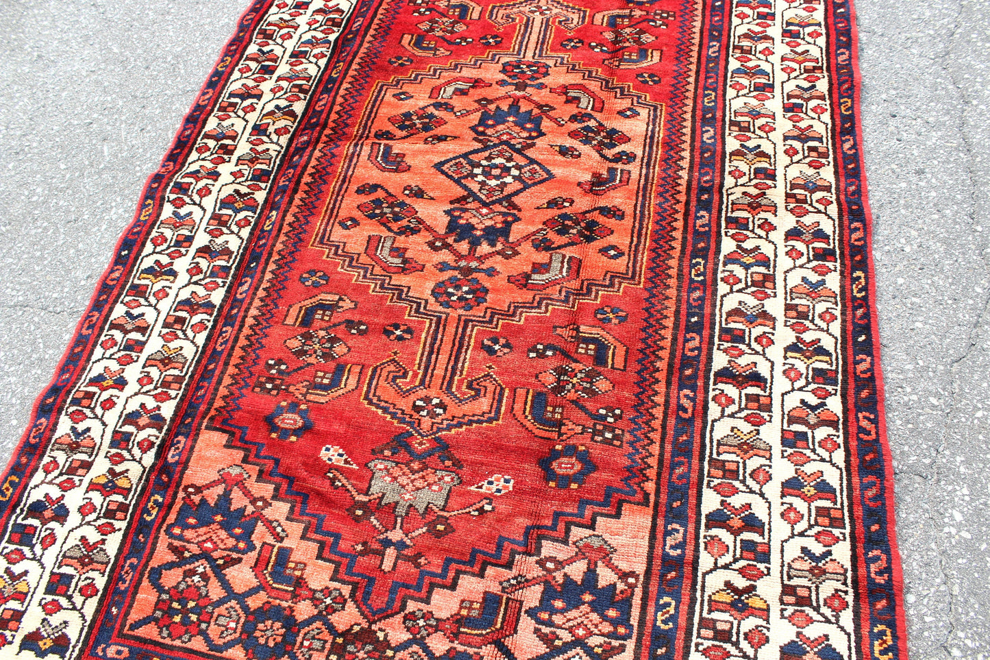 Red White 4x7 Vintage Tribal One of a Kind Rug
