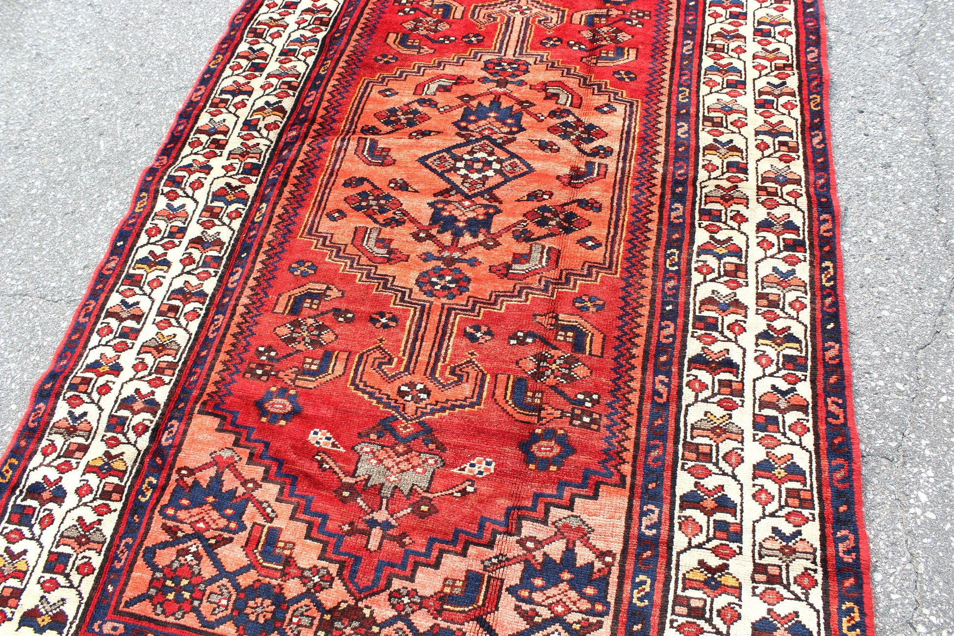 Red White 4x7 Vintage Tribal One of a Kind Rug